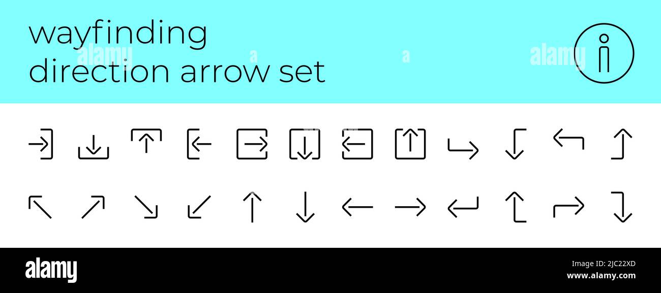 Wayfinding system direction arrow linear modern icon set. Way finding
