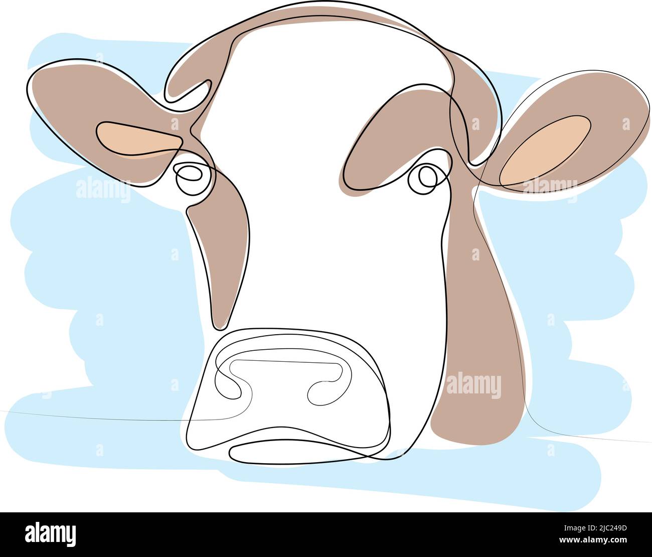 Continuous one line drawing of portrait cow Stock Vector