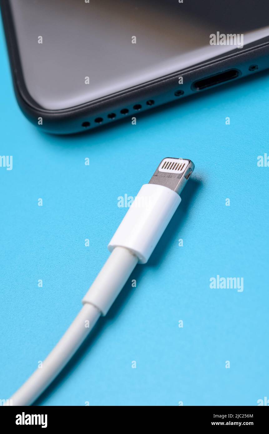 Apple iPhone lightning charger and cable for charging Stock Photo Alamy