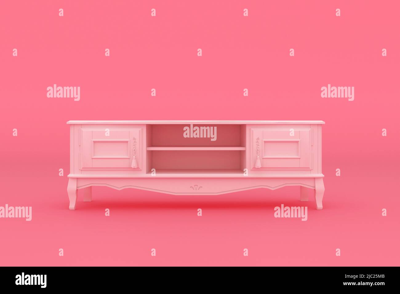 TV cabinet isolated on pink background, 3D rendering. Stock Photo