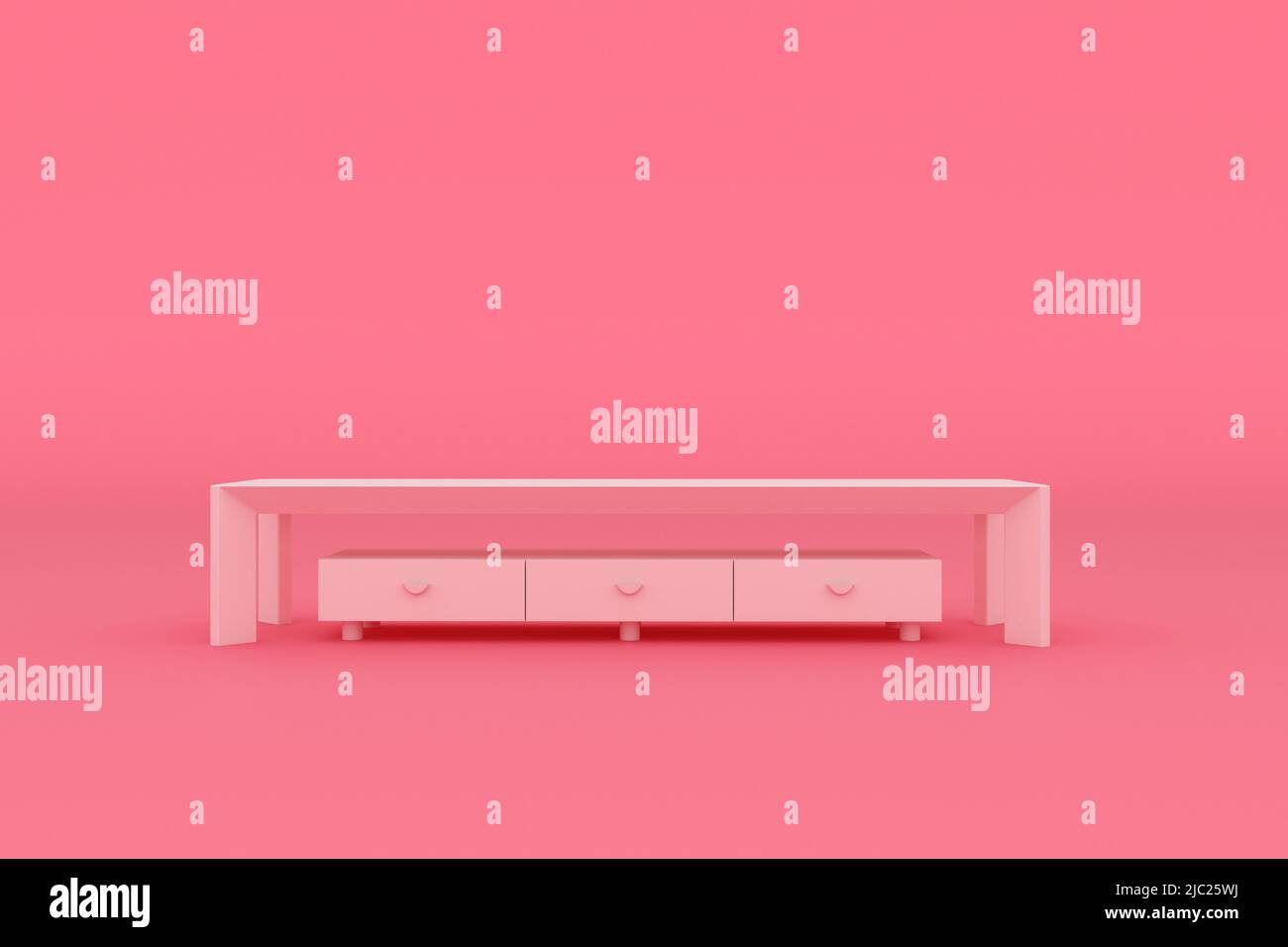 TV cabinet isolated on pink background, 3D rendering. Stock Photo