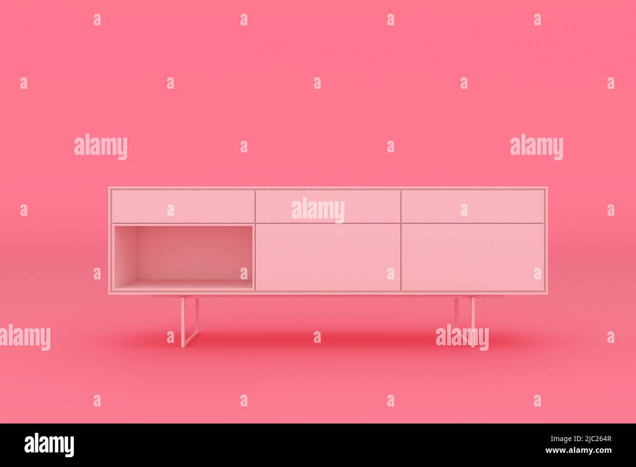 TV cabinet isolated on pink background, 3D rendering. Stock Photo