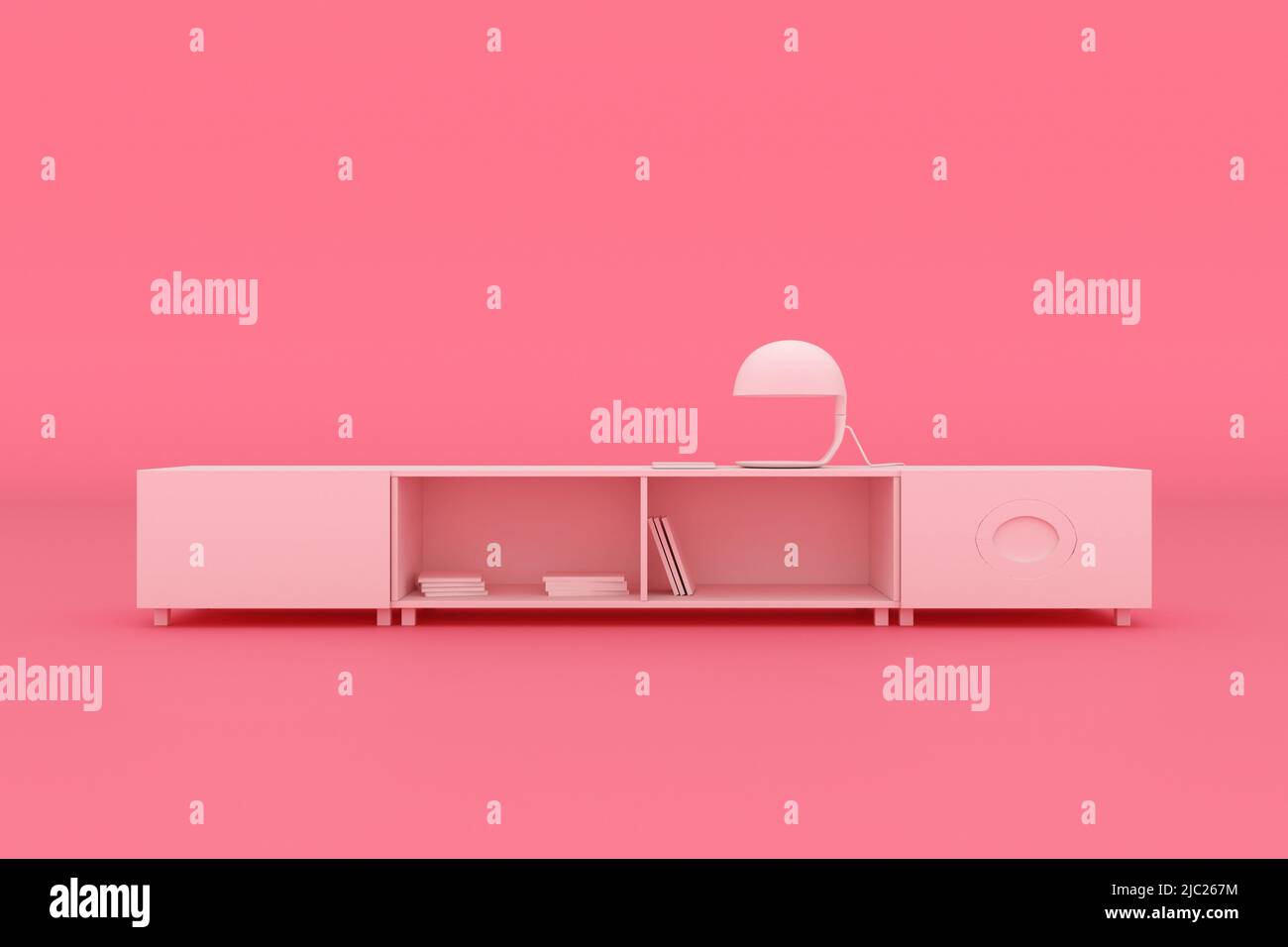 TV cabinet isolated on pink background, 3D rendering. Stock Photo