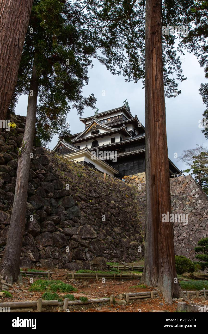 Matsue, Shimane, JAPAN - Dec 1 2021 : Low angle shot of Matsue Castle. It was constructed from 1607 to 1611 by Japanese Daimyo Horio Yoshiharu Stock Photo