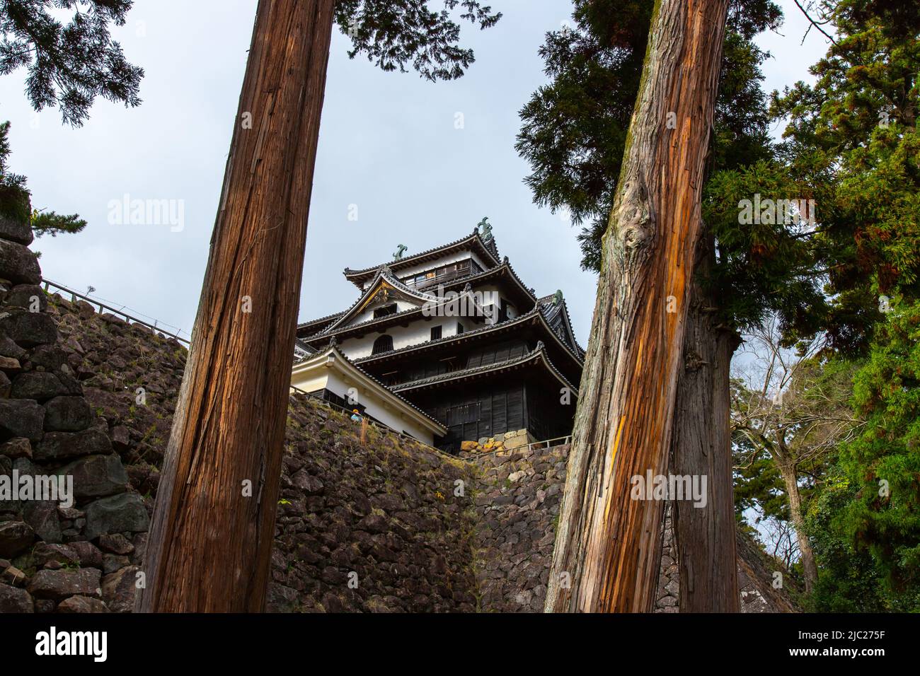 Matsue, Shimane, JAPAN - Dec 1 2021 : Low angle shot of Matsue Castle. It was constructed from 1607 to 1611 by Japanese Daimyo Horio Yoshiharu Stock Photo