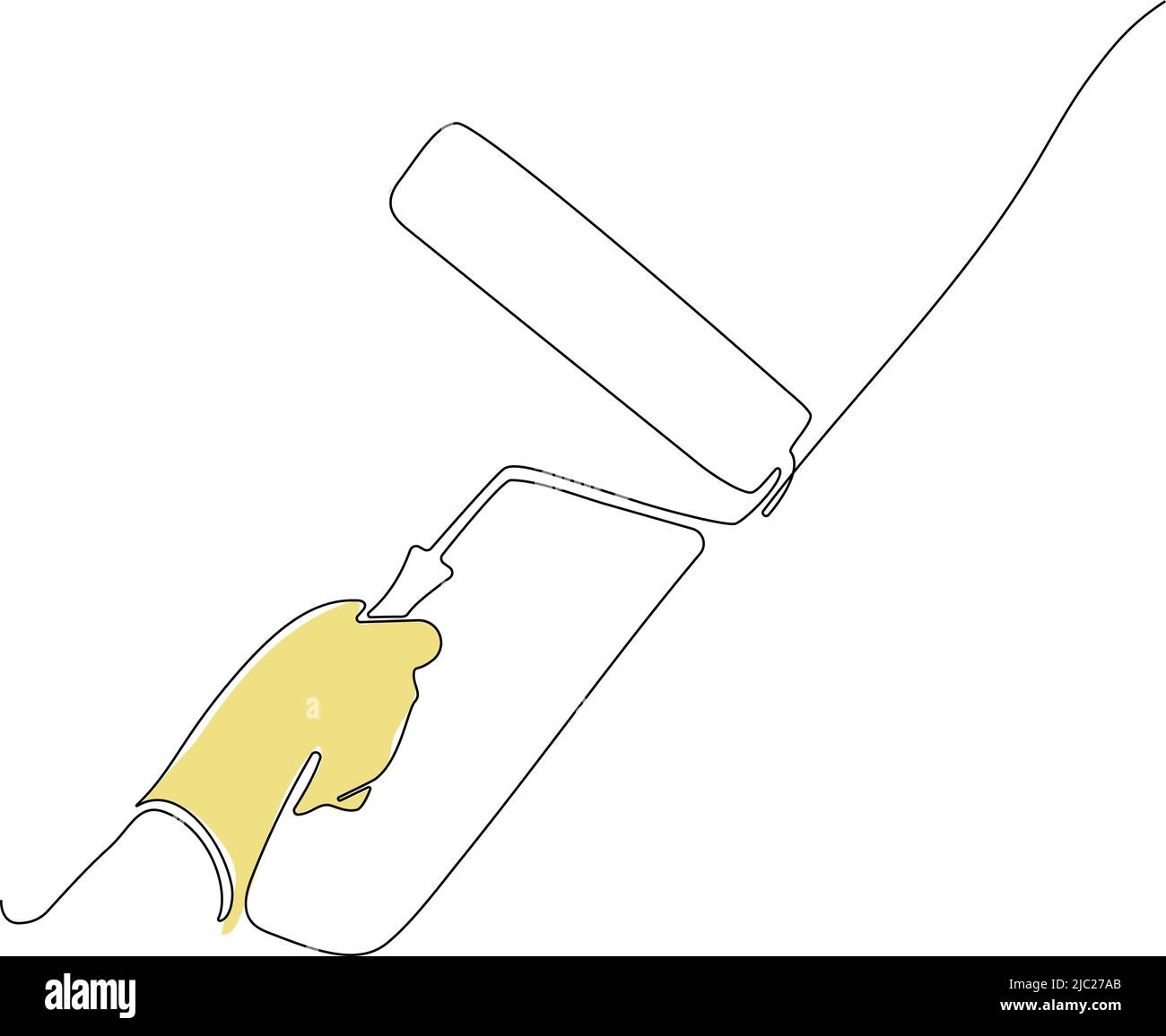 Human hand holds paint brushes with paint can Stock Vector