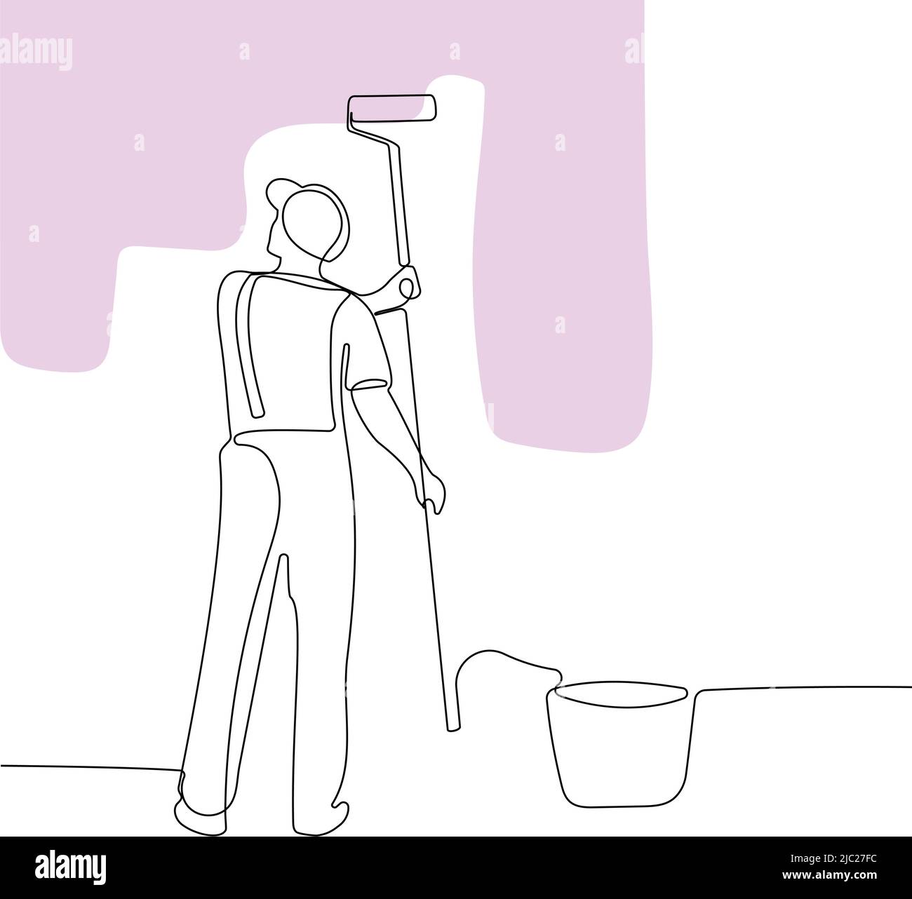 Human hand holds paint brushes with paint can Stock Vector