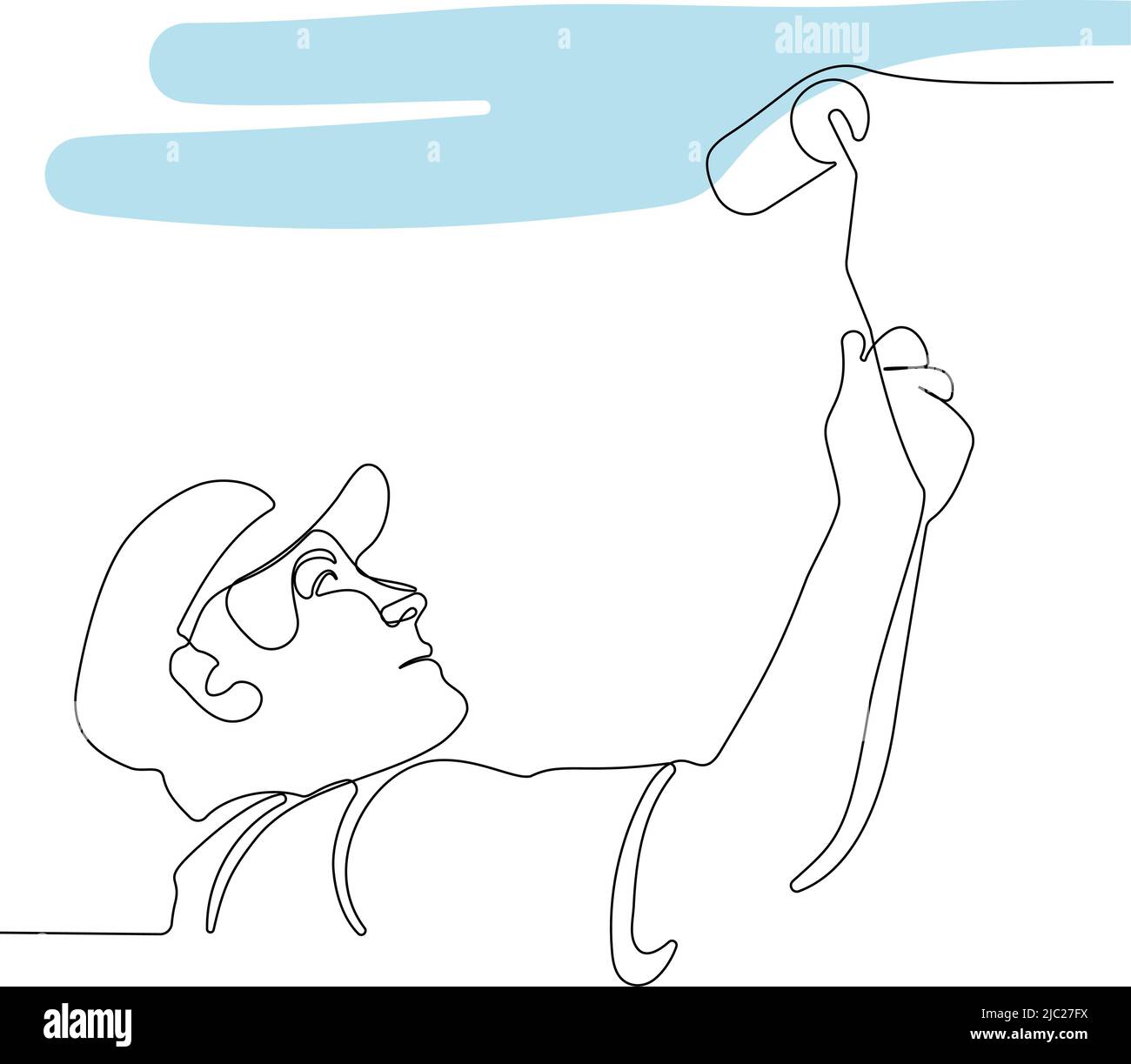 Human hand holds paint brushes with paint can Stock Vector