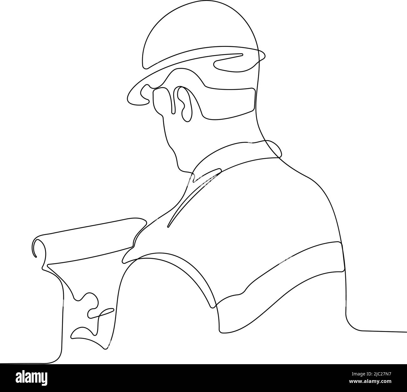 Continuous One Line Drawing Ofengineer Wearing Uniform And Safety Helmet Stock Vector Image