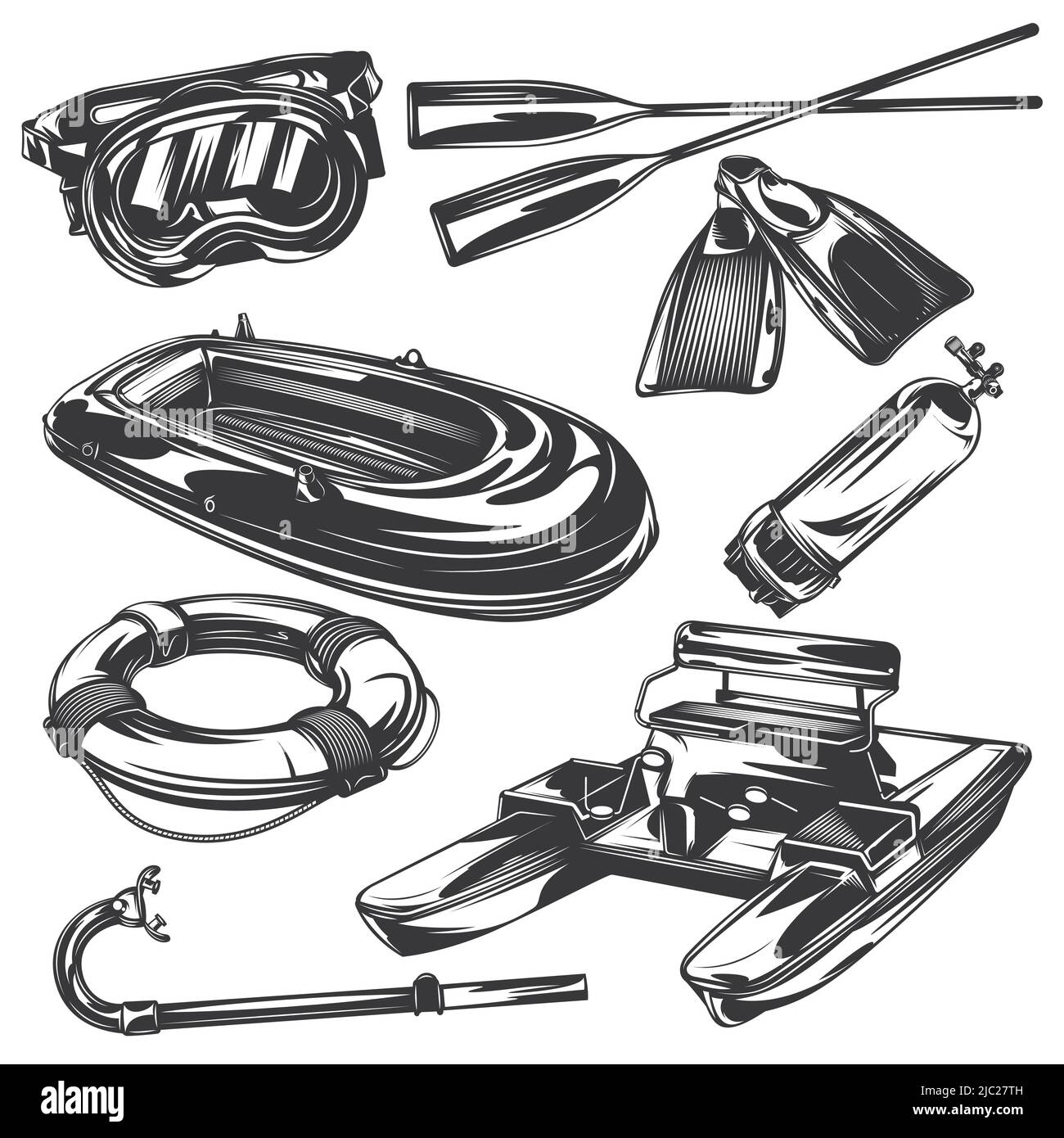 Set of diving equipment elements for creating your own badges, logos