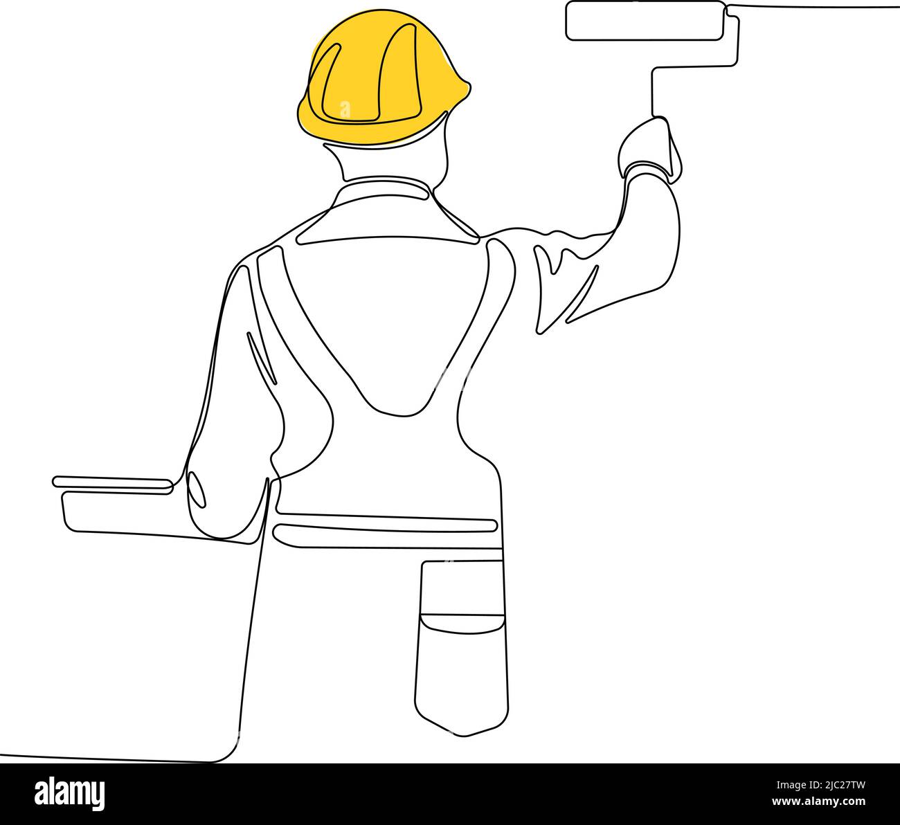 Human hand holds paint brushes with paint can Stock Vector