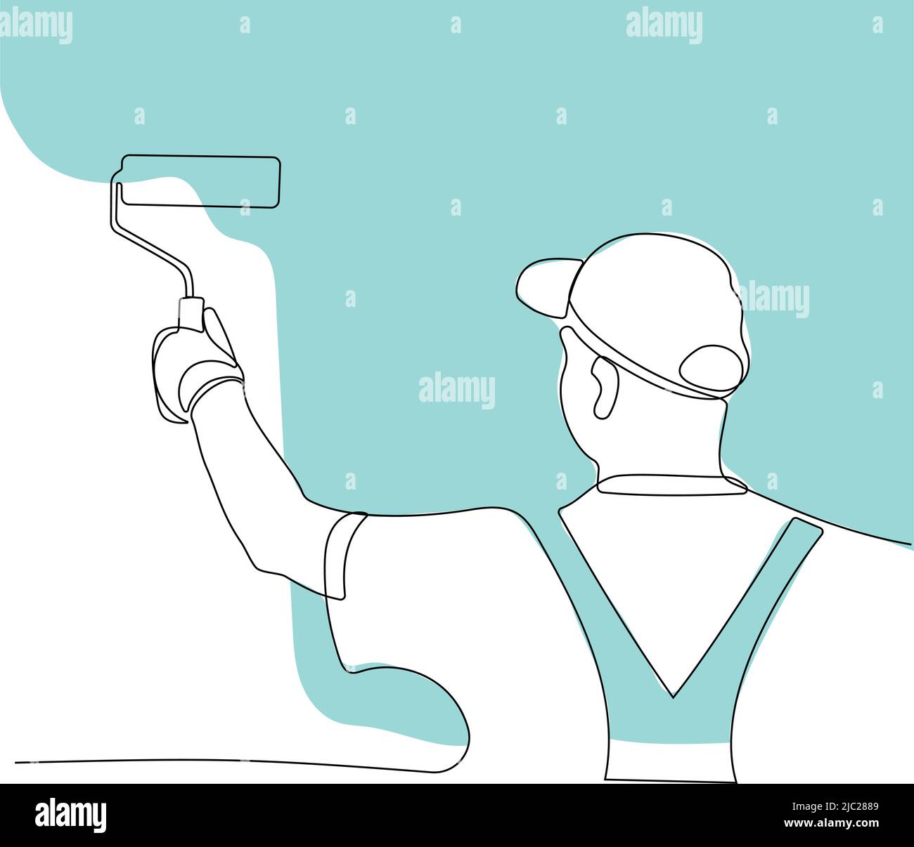 Human hand holds paint brushes with paint can Stock Vector