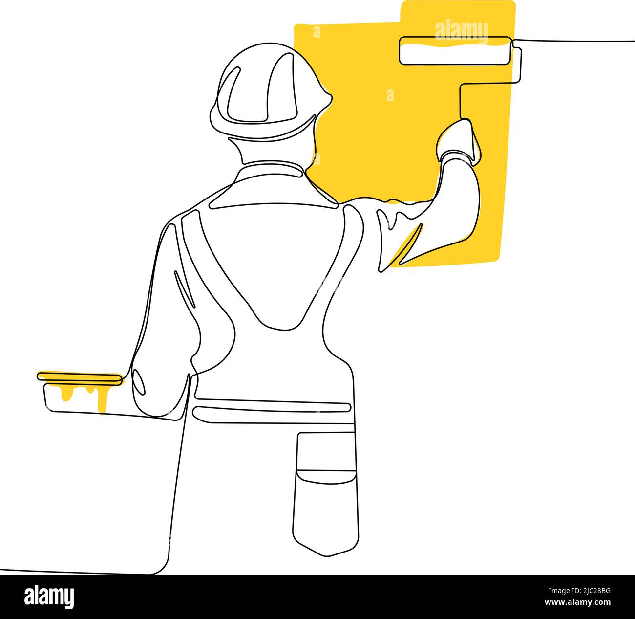 Human hand holds paint brushes with paint can Stock Vector