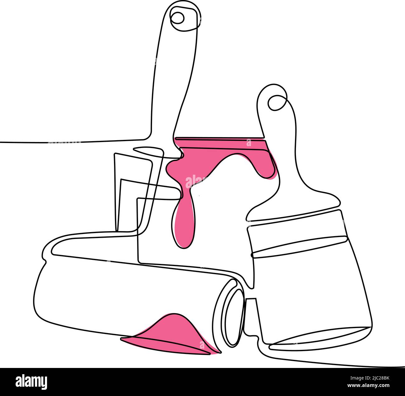 Painter tool brush roller bucket tools set paint Stock Vector