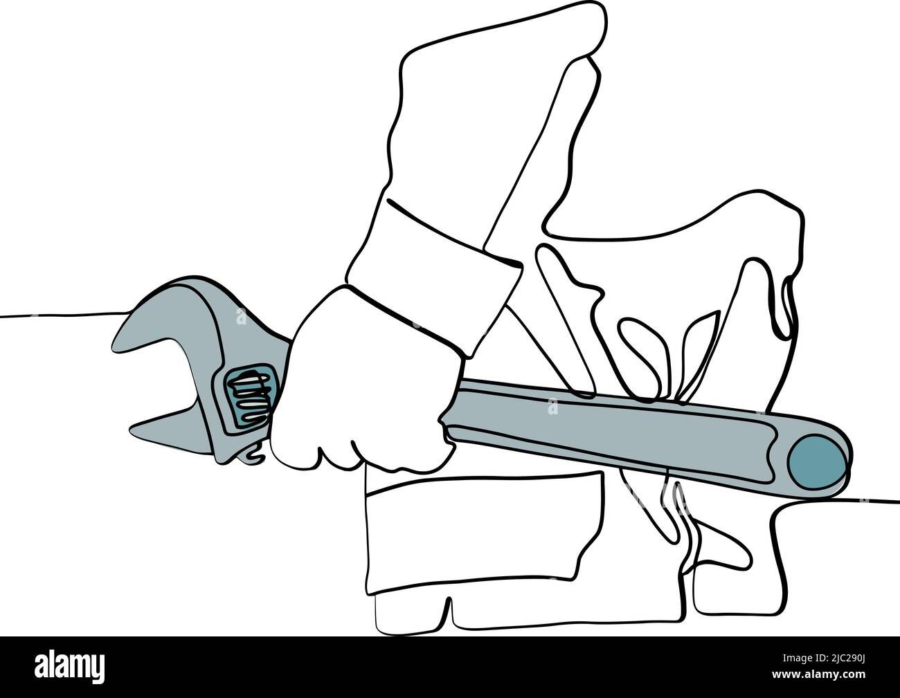 Master's hand holds a wrench. Auto service. Stock Vector