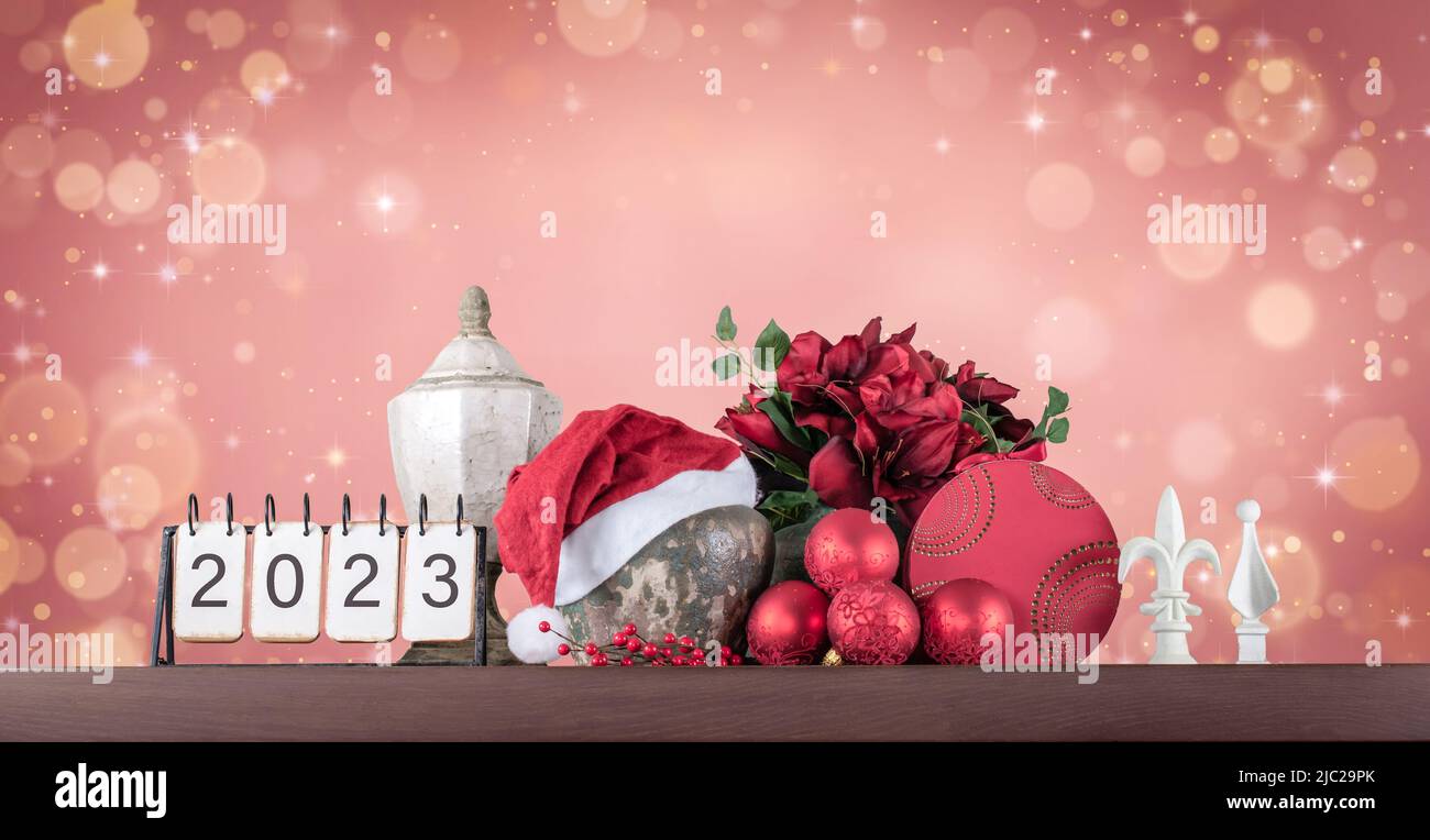 Christmas and New Year still life for year 2023. Stock Photo