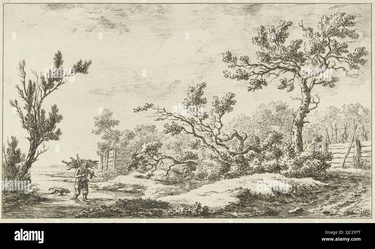 Woodcutter landscapes (A-F) (series title), print maker: Carel Lodewijk Hansen, Netherlands, c. 1780 - 1840, paper, etching, h 150 mm × w 249 mm Stock Photo