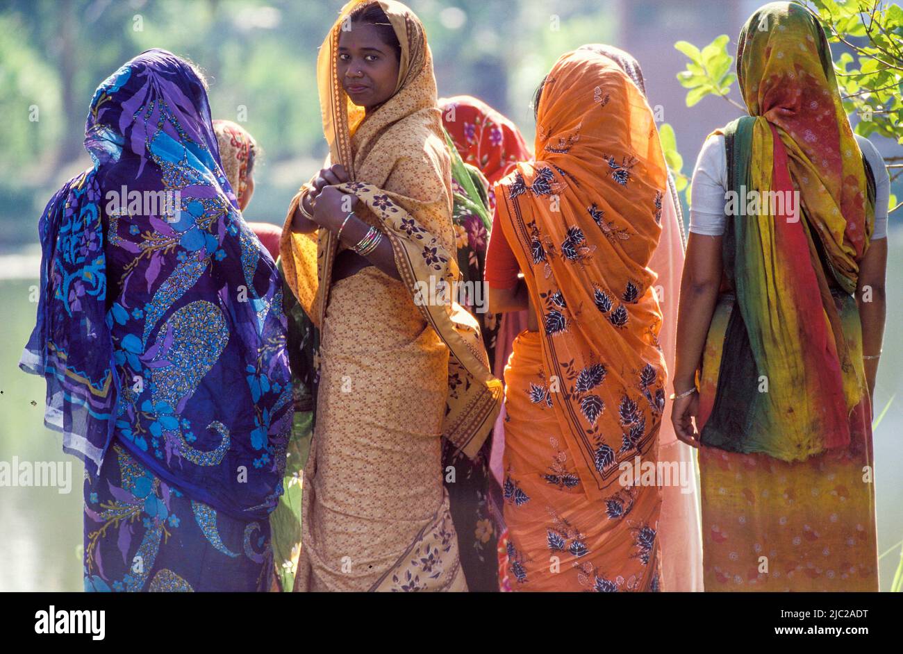 Bangladesh; group of women wearing the traditional sari's Stock Photo