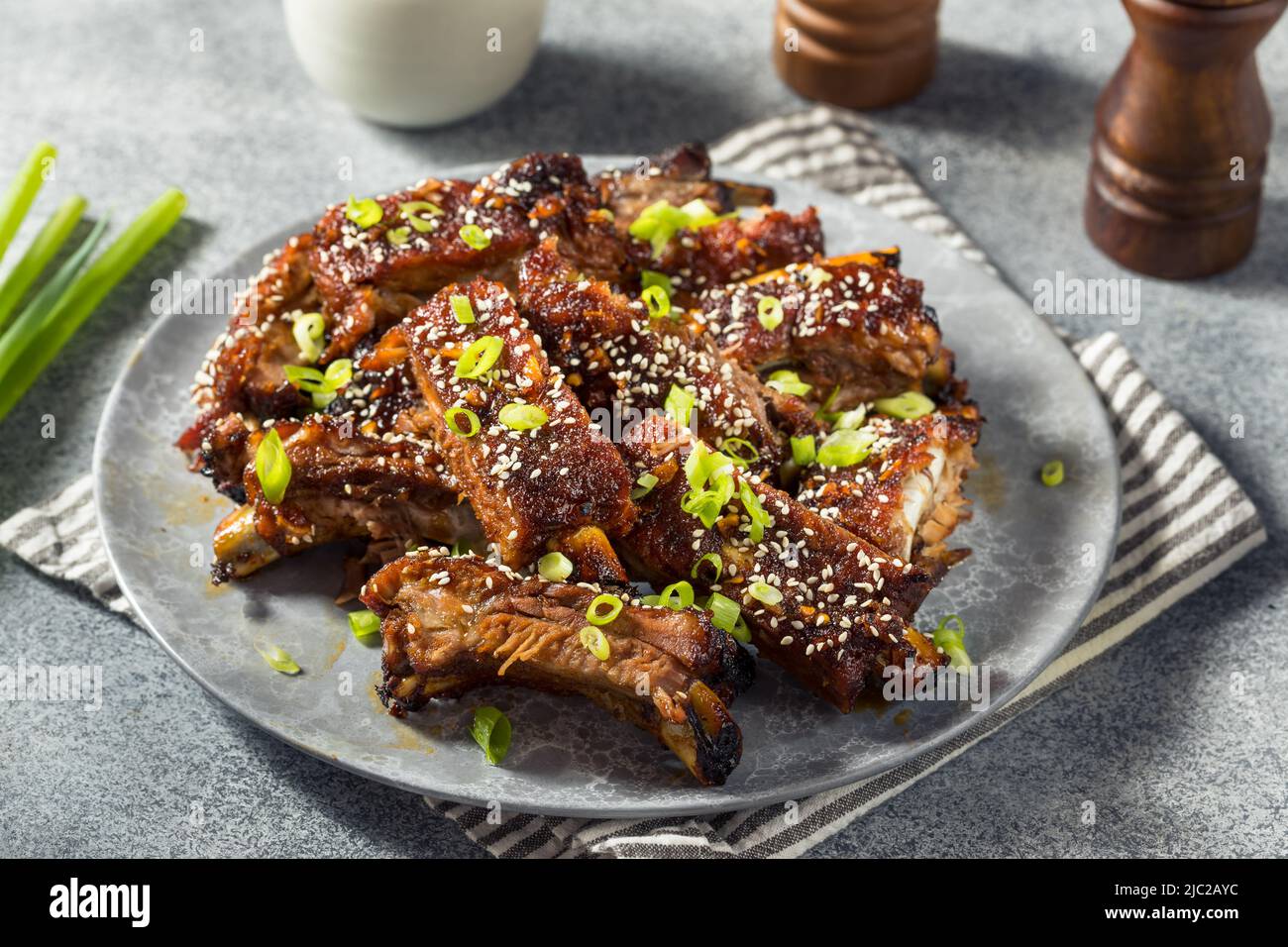 Homemade Spicy Asian Baby Back Ribs with Sesame and Green Onions Stock ...