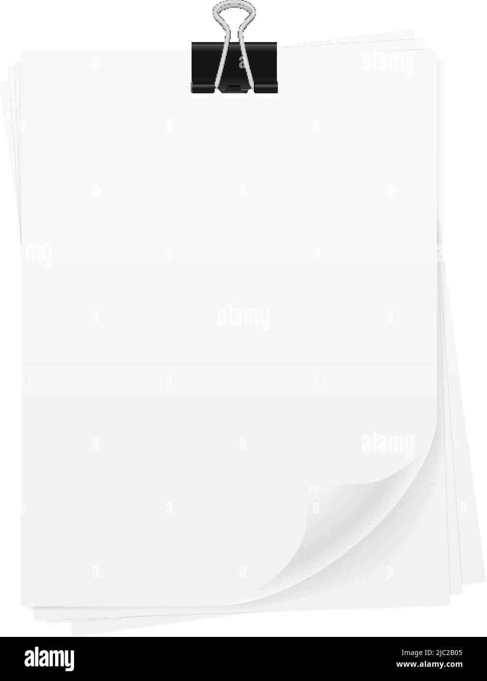 Paper sheet and binder clip on a white background Stock Vector Image