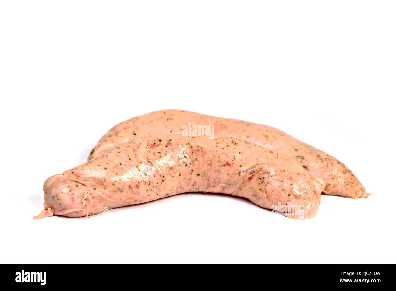 Fried sausages isolated against white background Stock Photo