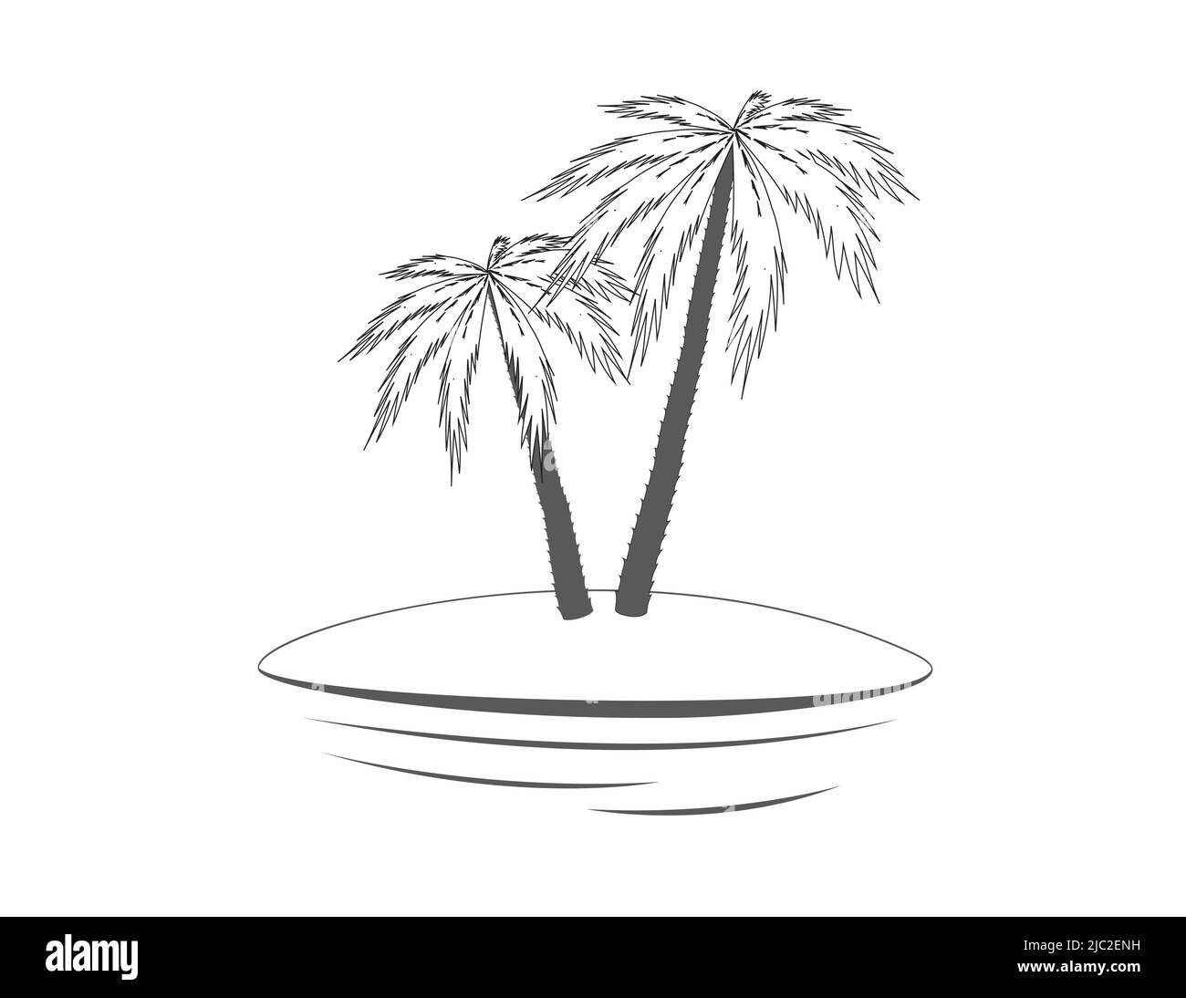 Palm trees on an islet. White background. Stock Vector
