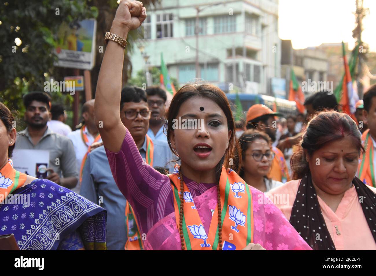 Kolkata, India. 07th June, 2022. (6/7/2022) The Other Backward Class (OBC) people of Bharatiya Janata Party (BJP) holds procession from Natun Rasta to Howrah Maidan (4 km), in support of eight years completion of BJP run Central Government, under the leadership of Prime Minister Narendra Damodardas Modi. Kolkata, India, on June 7, 2022. (Photo by Biswarup Ganguly/Pacific Press/Sipa USA) Credit: Sipa USA/Alamy Live News Stock Photo