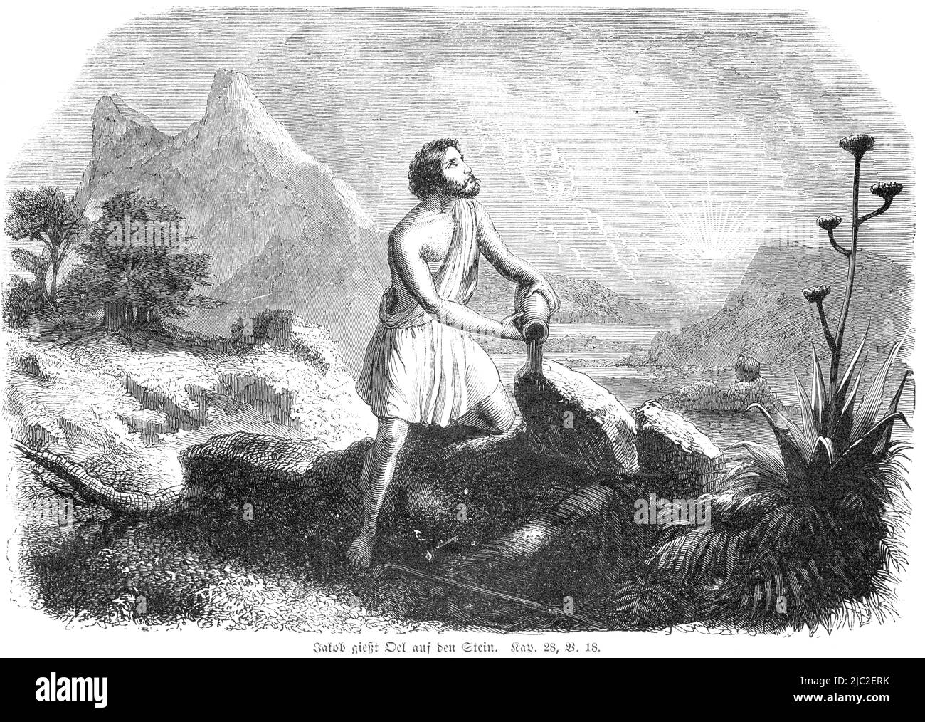 Jacob pouring oil onto the stone, Bible, Old Testament, First Book of