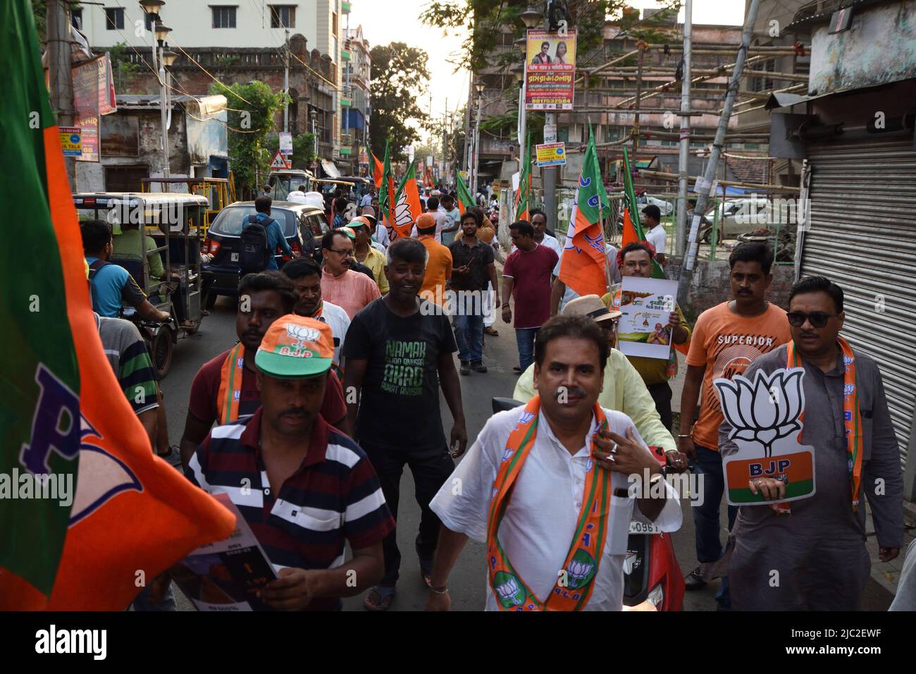 Kolkata, India. 07th June, 2022. (6/7/2022) The Other Backward Class (OBC) people of Bharatiya Janata Party (BJP) holds procession from Natun Rasta to Howrah Maidan (4 km), in support of eight years completion of BJP run Central Government, under the leadership of Prime Minister Narendra Damodardas Modi. Kolkata, India, on June 7, 2022. (Photo by Biswarup Ganguly/Pacific Press/Sipa USA) Credit: Sipa USA/Alamy Live News Stock Photo