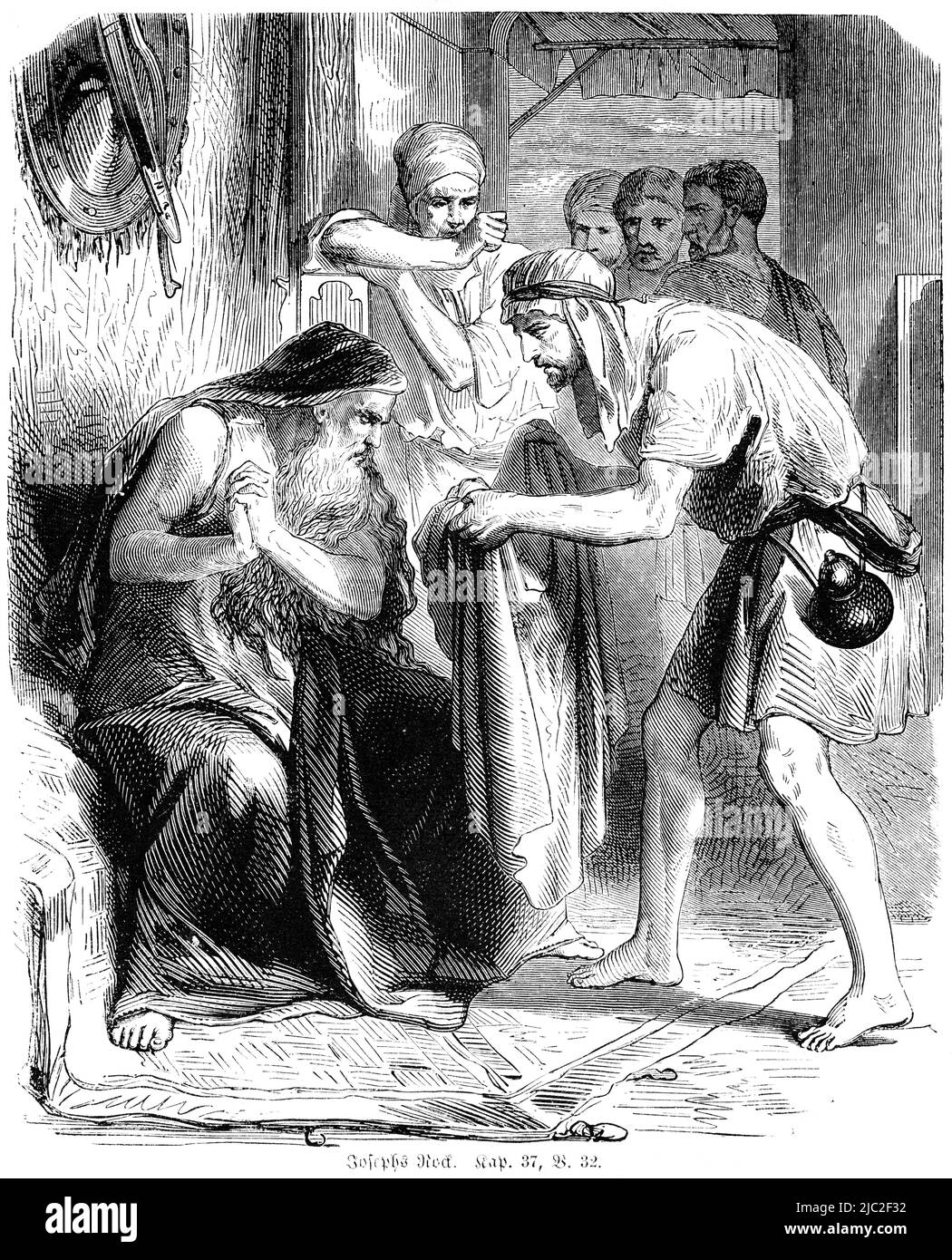 Joseph´s robe, Bible, Old Testament, First Book of Moses, Genesis, Chapter 37, Verse 32 , historical Illustration 1850 Stock Photo