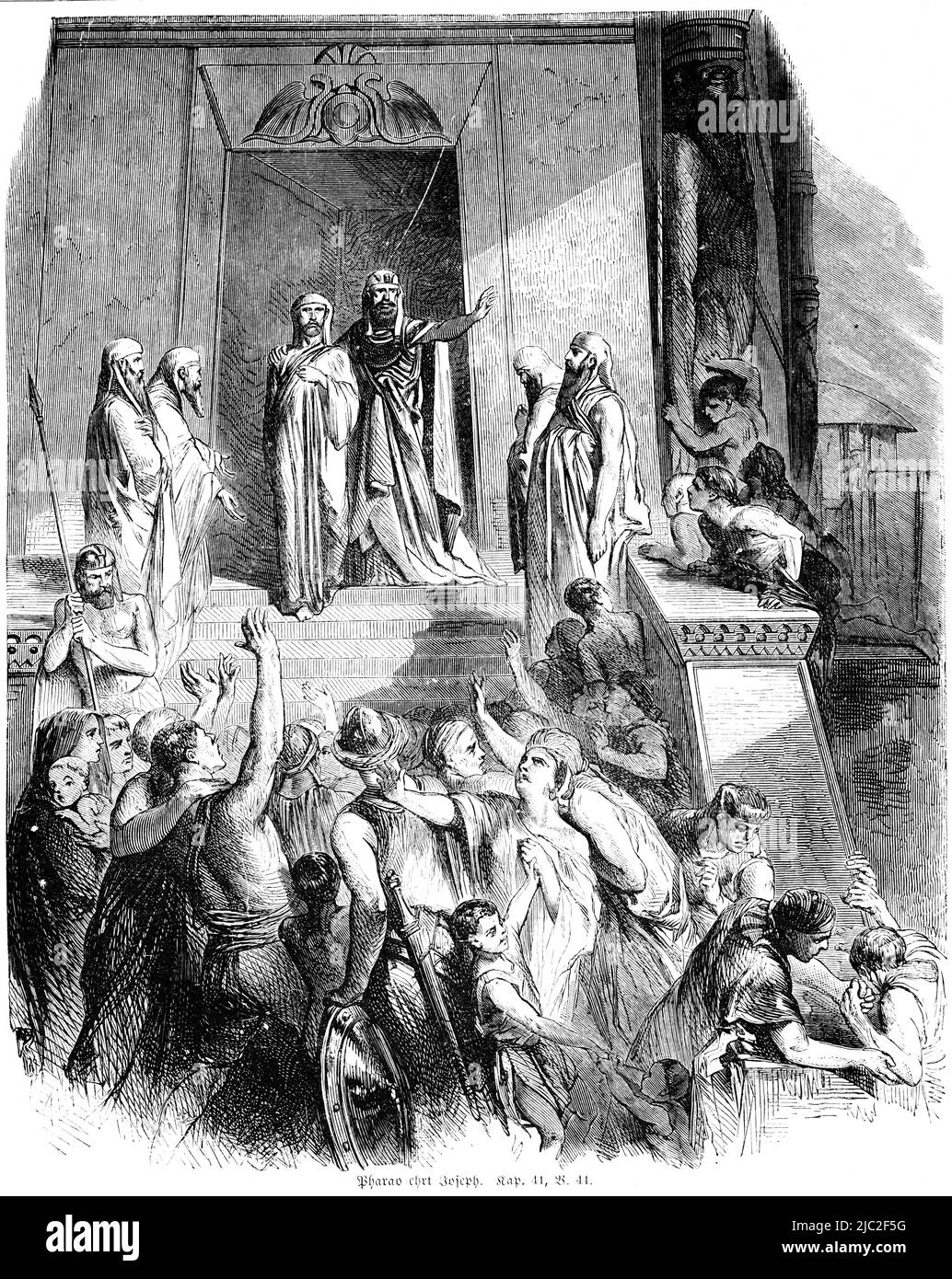 Pharaoh honours Joseph, Bible, Old Testament, First Book of Moses, Genesis, Chapter 41, Verse 41, historical Illustration 1850 Stock Photo