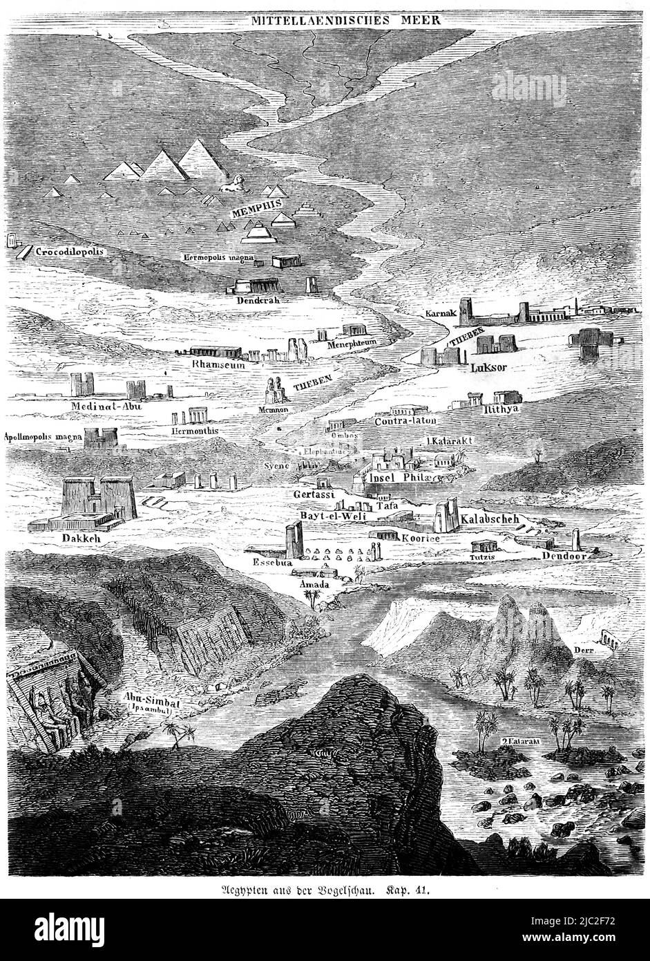 Egypt seen from above, Bible, Old Testament, First Book of Moses, Genesis, Chapter 41, historical Illustration 1850 Stock Photo