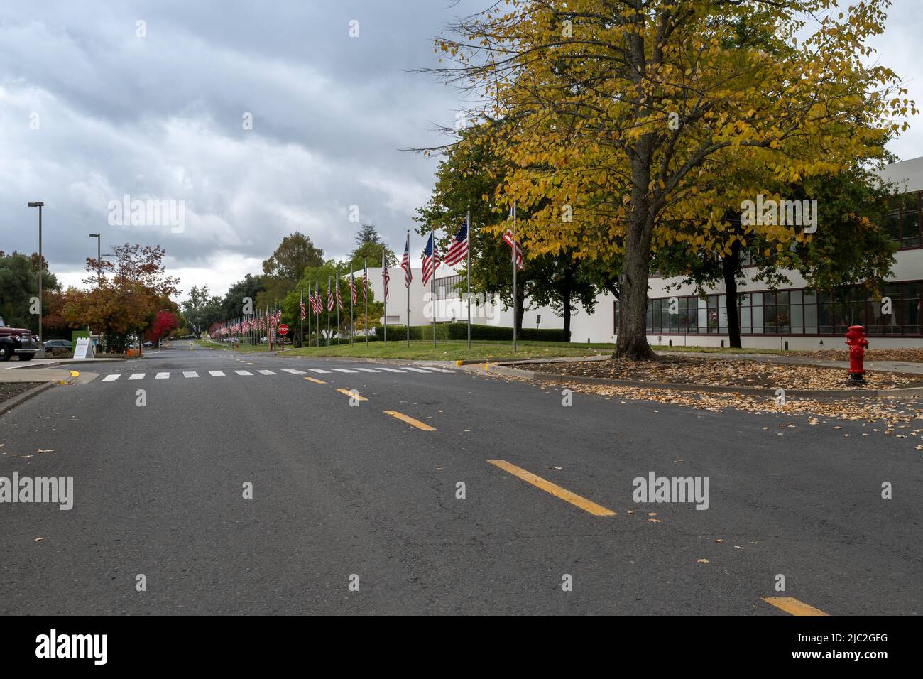 Yountville, CA, USA, October 23, 2021.   VHC-Yountville street in the Autumn. VHC-Yountville is the largest veterans' home in the USA Stock Photo