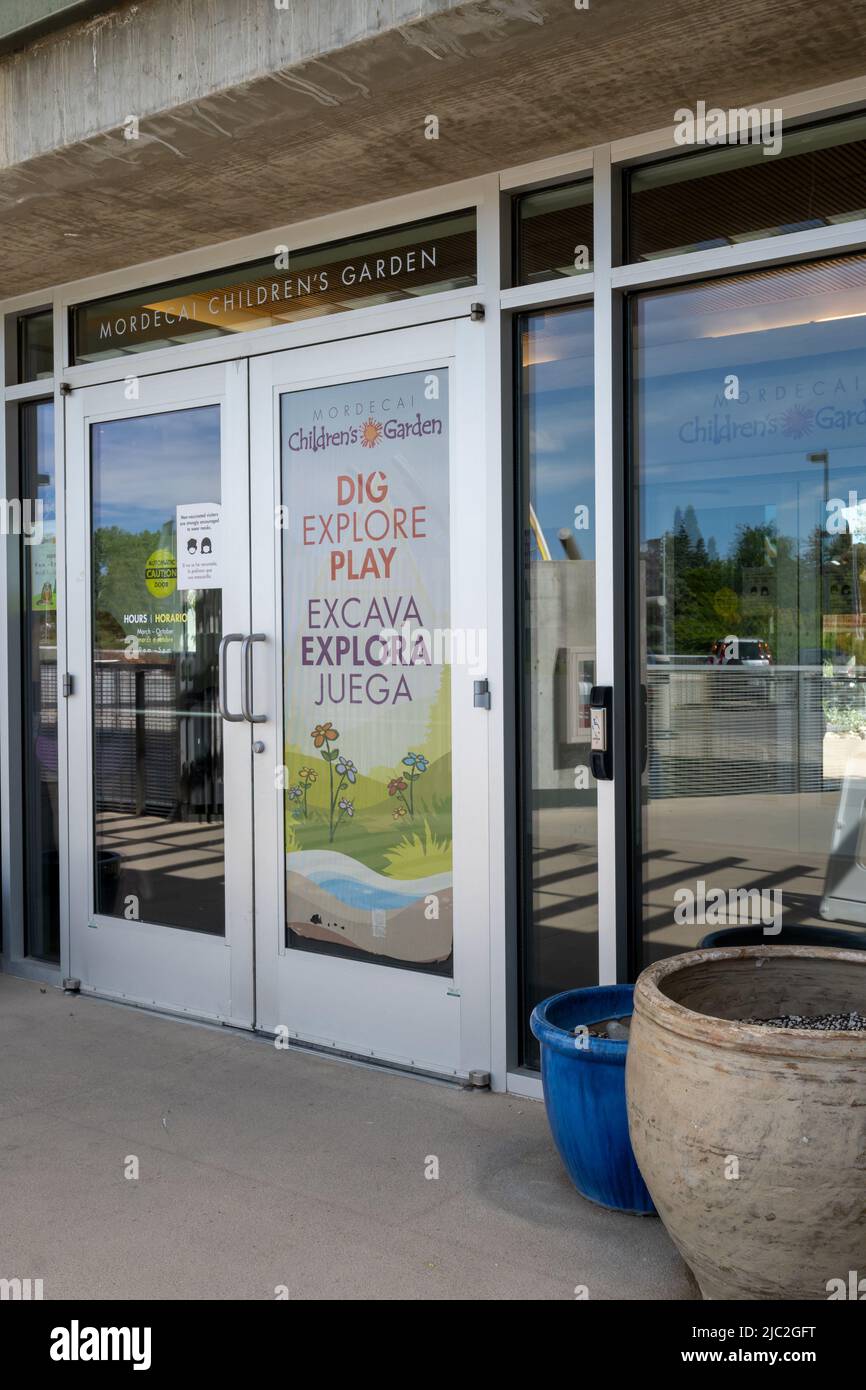 Denver, Colorado, May 27, 2022.  Entrance to the Mordecal Children’s Garden at the Denver Botanical Gardens Stock Photo