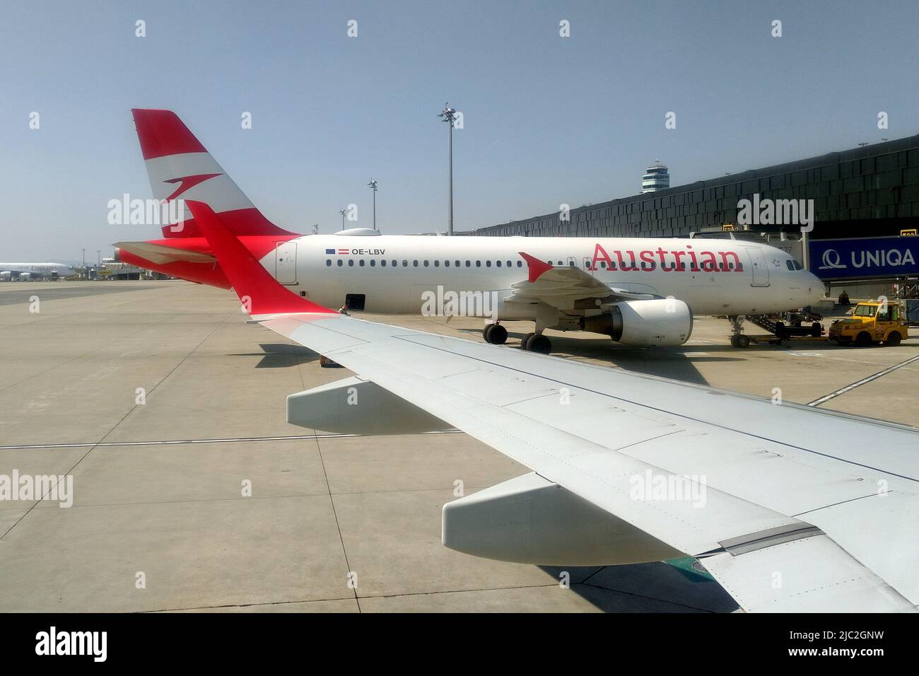 Airbus A320-214 of Austrian Airlines, at the passenger terminal, at Vienna International Airport, Schwechat, Austria Stock Photo