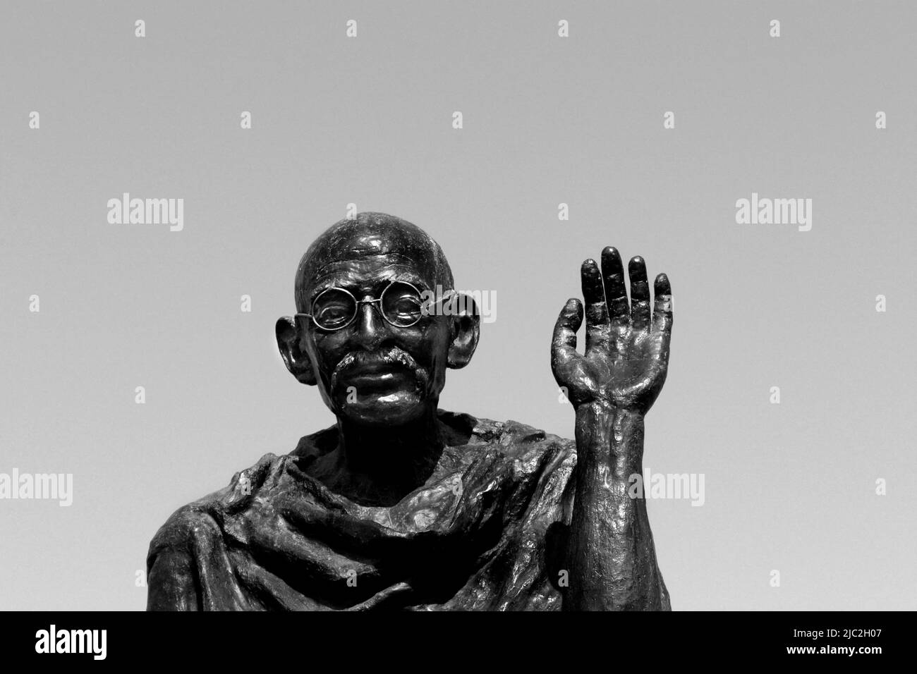 A bronze statue of Indian leader Mahatma Gandhi erected in 1988 along the eastern waterfront in San Fancisco, California Stock Photo
