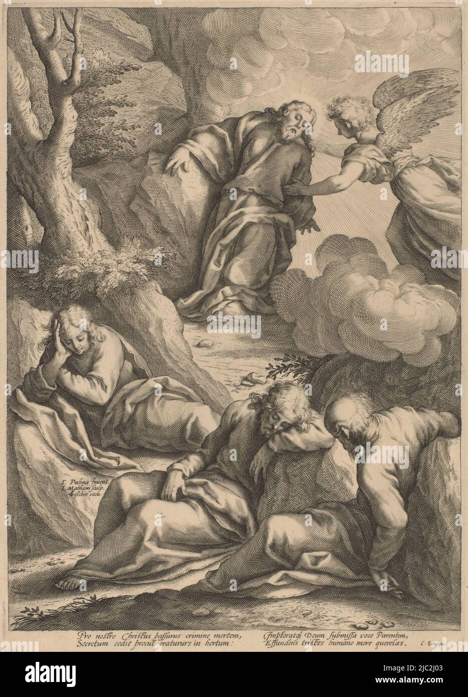 Christ in the Garden of Gethsemane. Three sleeping apostles in the ...