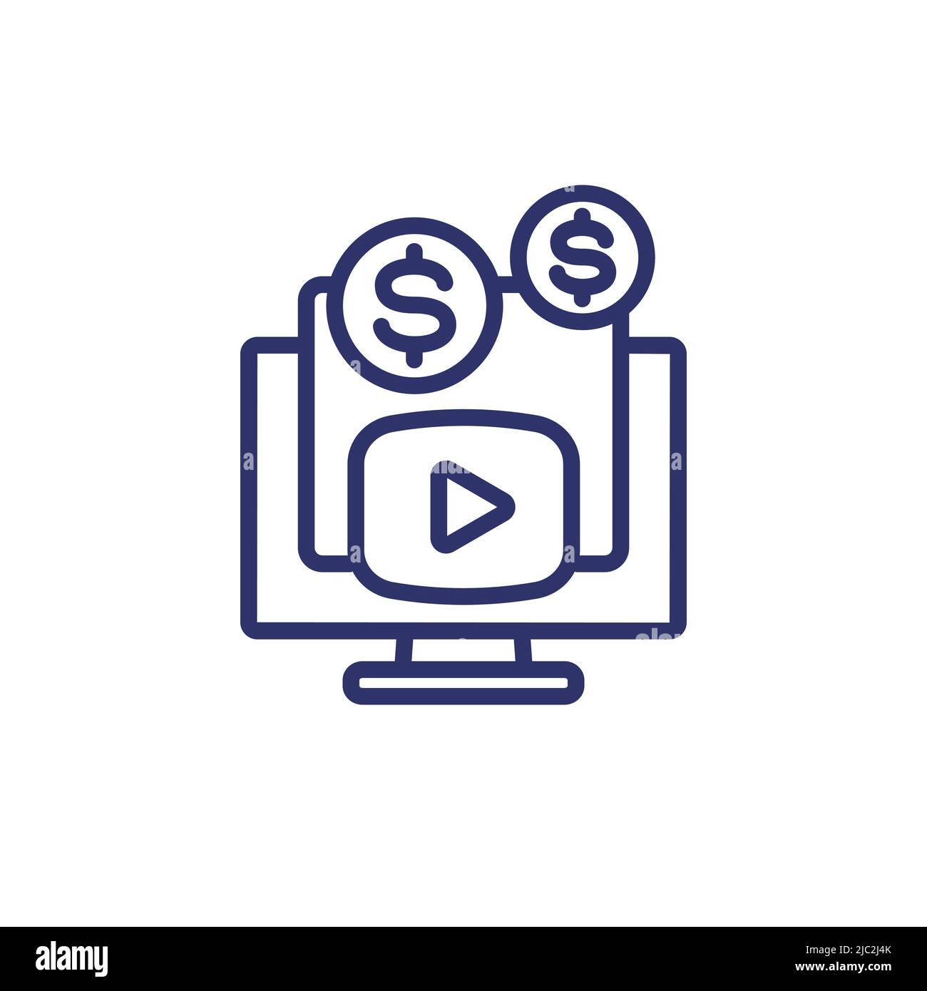 Video monetization line icon on white Stock Vector