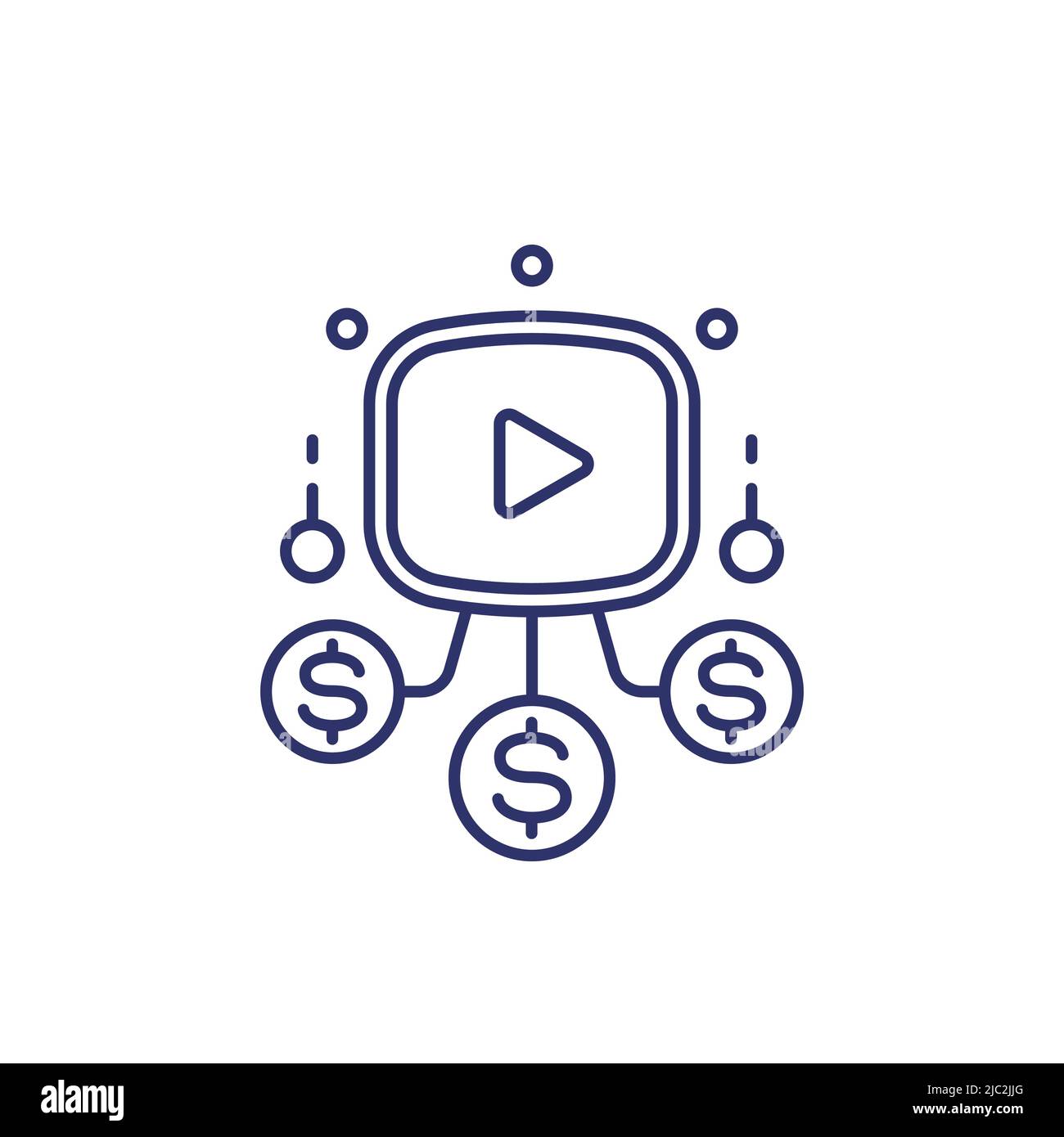 Video monetization line icon, vector Stock Vector