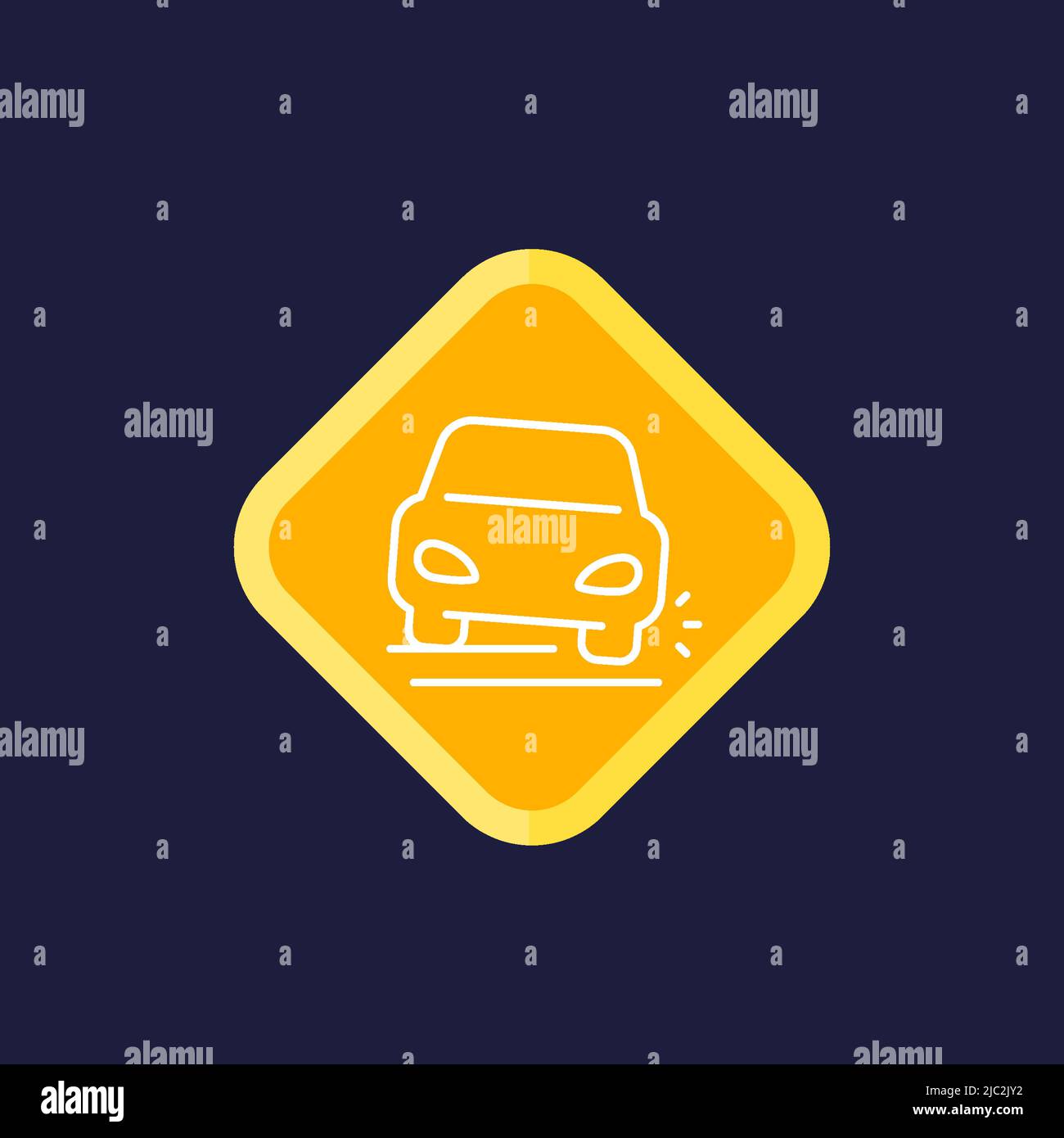 pothole line icon with car on the road, vector Stock Vector