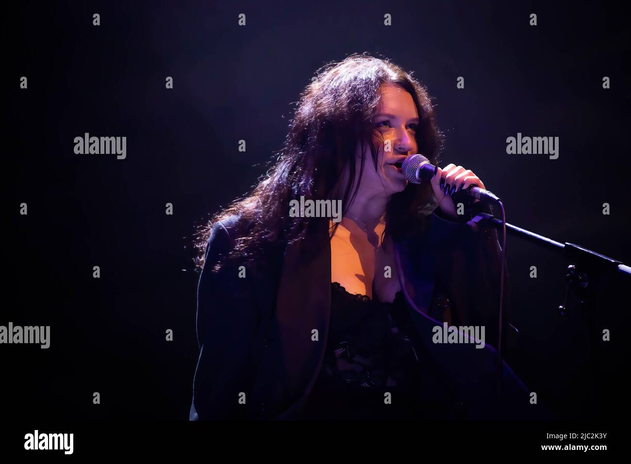 band-aid pussy Olga Borisova from the Russian activists group, Pussy Riot, performs at  Casa da Musica, in Porto. Russian Activists part of a feminist punk rock  group, Pussy Riot staged a music, dance performance