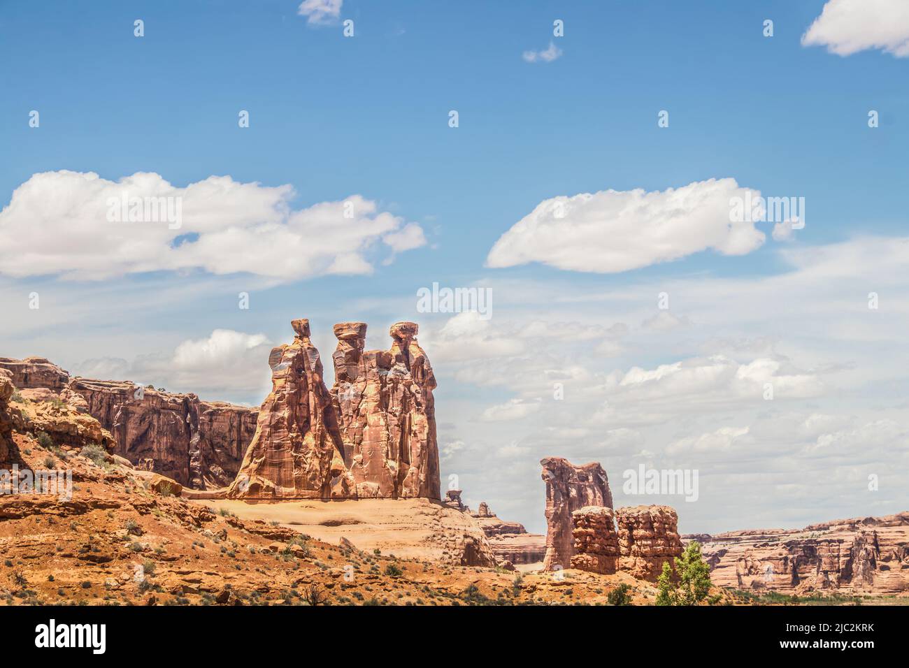 Hoodoo rock formations at Arches National Park Utah USA that look like giant aliens having a conversation Stock Photo