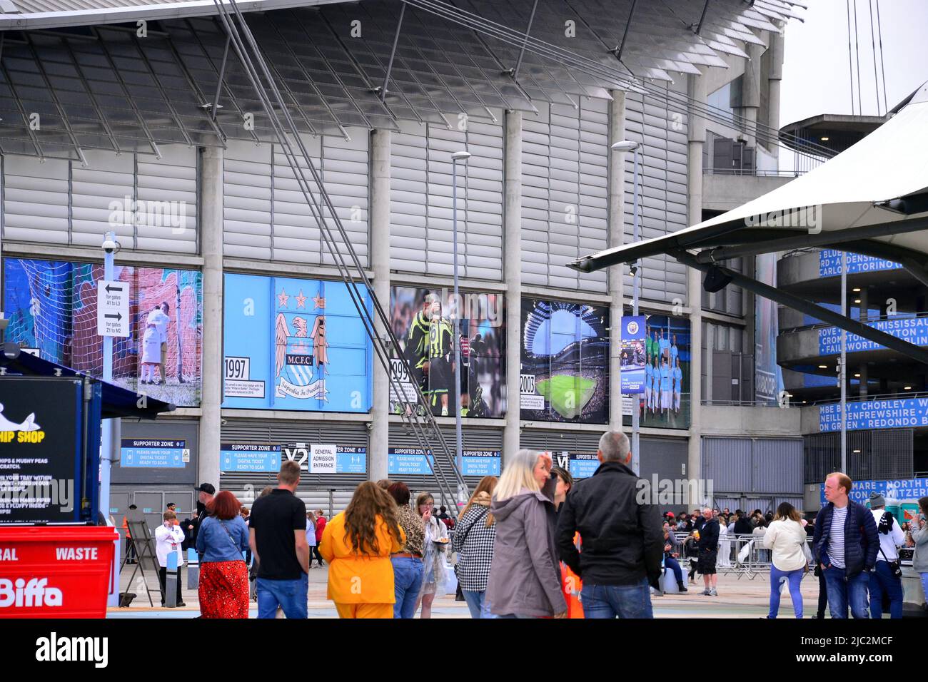 City Square Fanzone, fans arrive at the Etihad Stadium, Manchester, UK Stock Photo Alamy