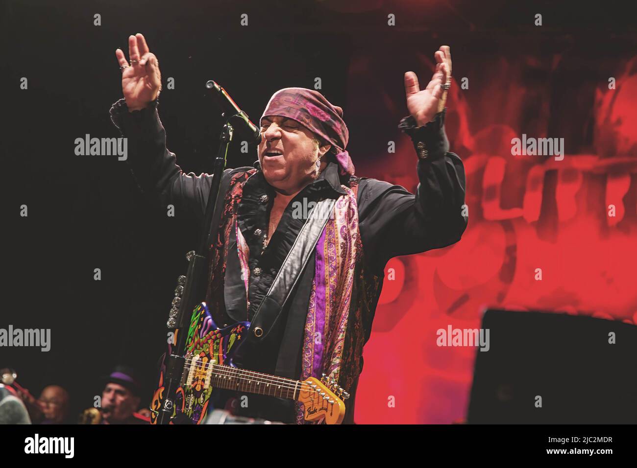 Steven Van Zandt (born Steven Lento known as Little Steven or Miami Steve), he is best known as a member of Bruce Springsteen's E Street Band, performs live on stage with his band the Disciples of Soul at Villa Ada in Rome. Stock Photo