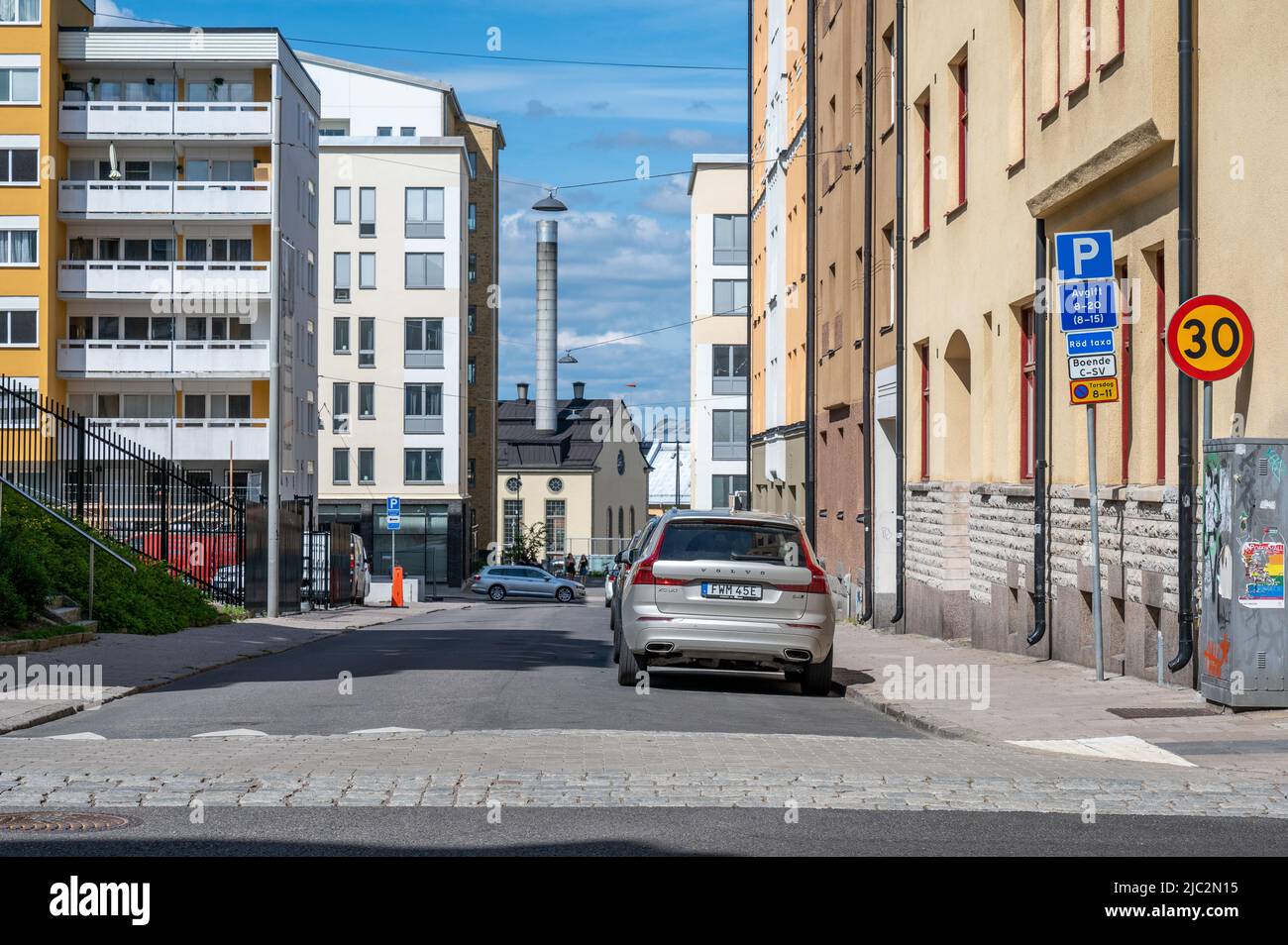 Residential street Butgatan in the city centre of Norrkoping, Sweden