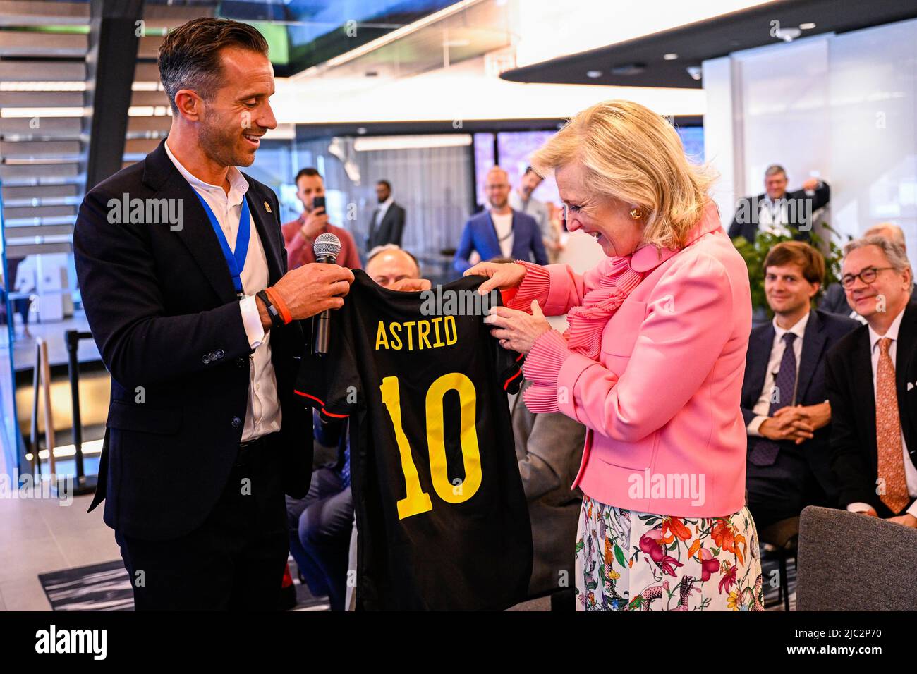 Princess Astrid of Belgium pictured during a showcase of the Best of Belgian Sports Technology Solutions : FIFA United CAN/MEX/US 2026 World Cup, in New York, during a Belgian Economic Mission to the United States of America, Wednesday 08 June 2022. A delegation featuring the Princess and various Ministers will be visiting Atlanta, New York and Boston from June 4th to the 12th. BELGA PHOTO LAURIE DIEFFEMBACQ Stock Photo