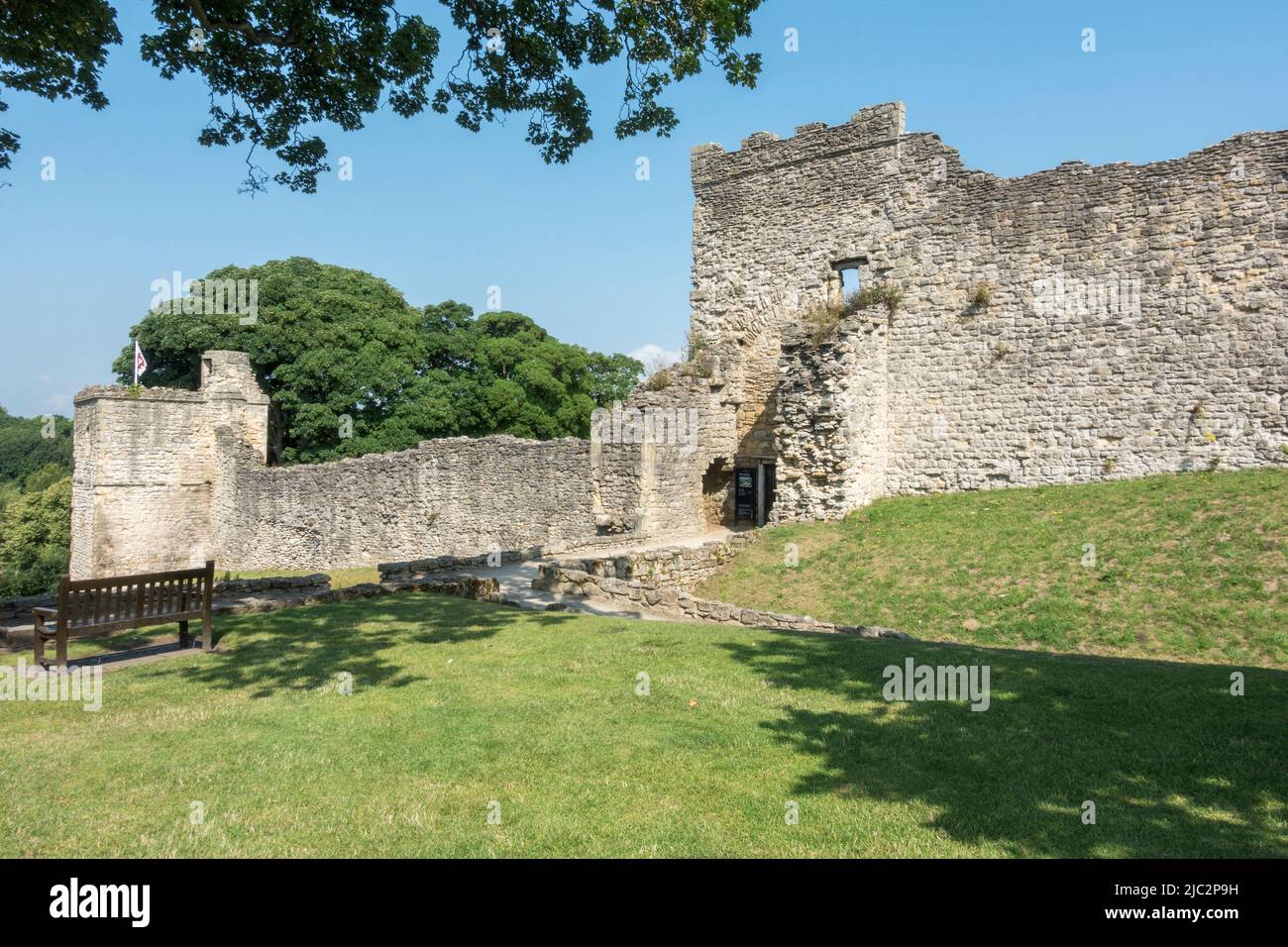 Exterior and main entrance to Pickering Castle, a motte-and-bailey fortification in Pickering, North Yorkshire, England. Stock Photo