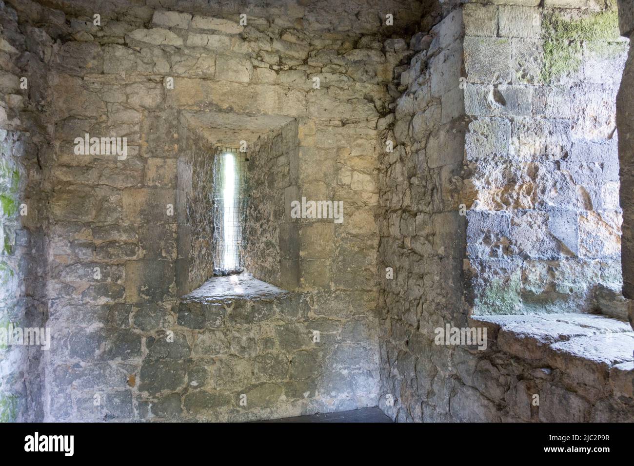 Inside Diate Hill Tower, Pickering Castle, a motte-and-bailey fortification in Pickering, North Yorkshire, England. Stock Photo