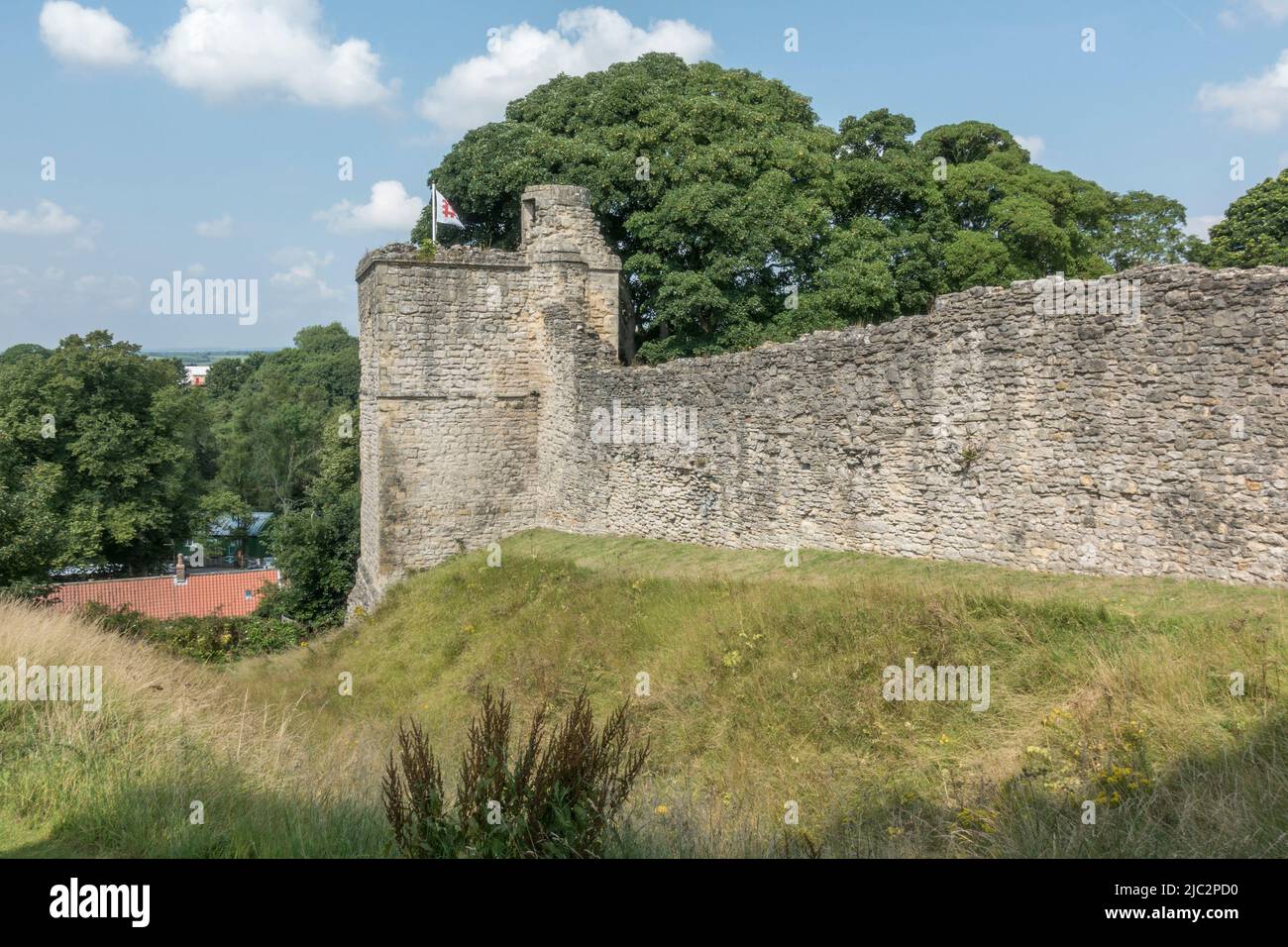 Exterior and main entrance to Pickering Castle, a motte-and-bailey fortification in Pickering, North Yorkshire, England. Stock Photo