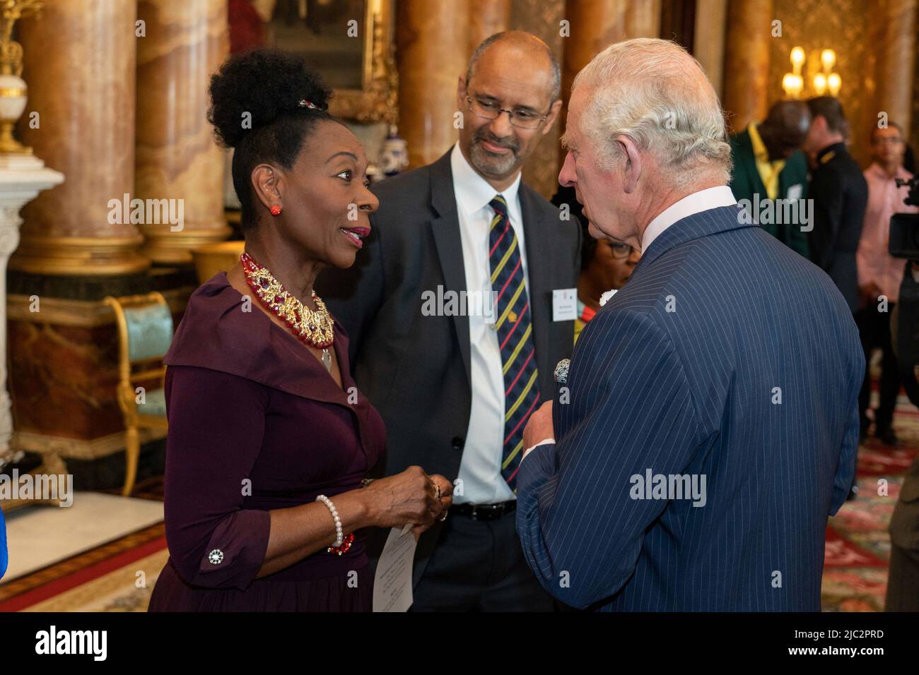 Britain's Prince Charles speaks with actress, author and politician Floella Benjamin, while he attends a reception celebrating the Commonwealth Diaspora of the United Kingdom, in London, Britain, June 9, 2022. Dominic Lipinski/PA Wire/Pool via REUTERS Stock Photo